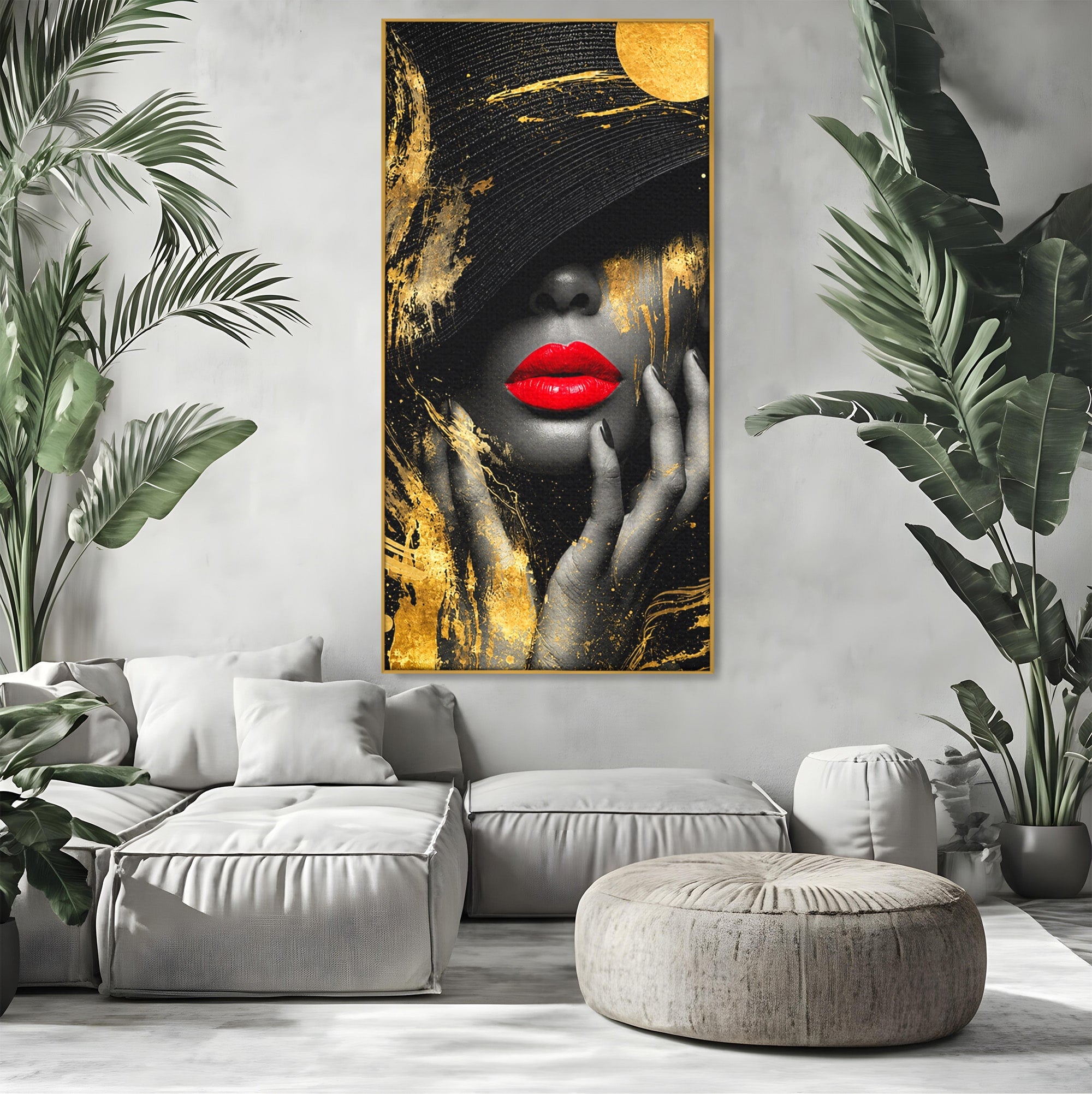 Tablou Canvas Premium LuxCanva® G1264, Eleganta Aurie, Portret, Eleganta, Modern, Femeie, Dormitor, Culori Vibrante