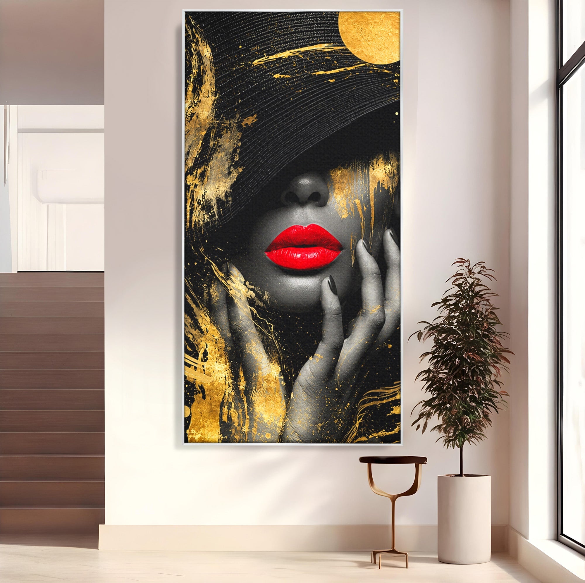 Tablou Canvas Premium LuxCanva® G1264, Eleganta Aurie, Portret, Eleganta, Modern, Femeie, Dormitor, Culori Vibrante