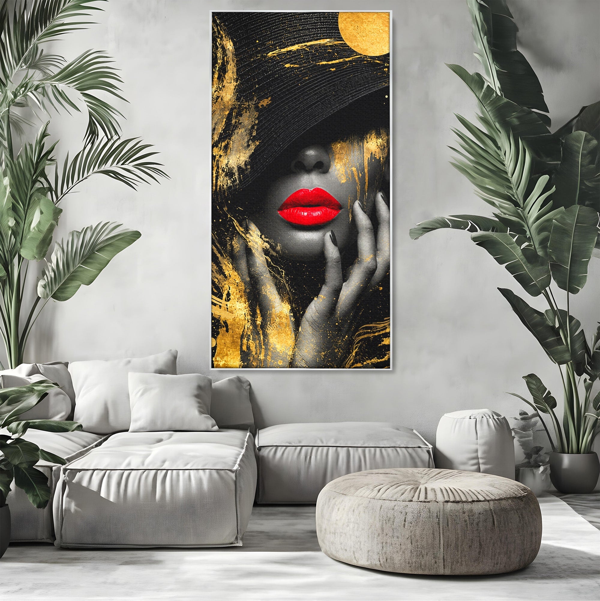 Tablou Canvas Premium LuxCanva® G1264, Eleganta Aurie, Portret, Eleganta, Modern, Femeie, Dormitor, Culori Vibrante