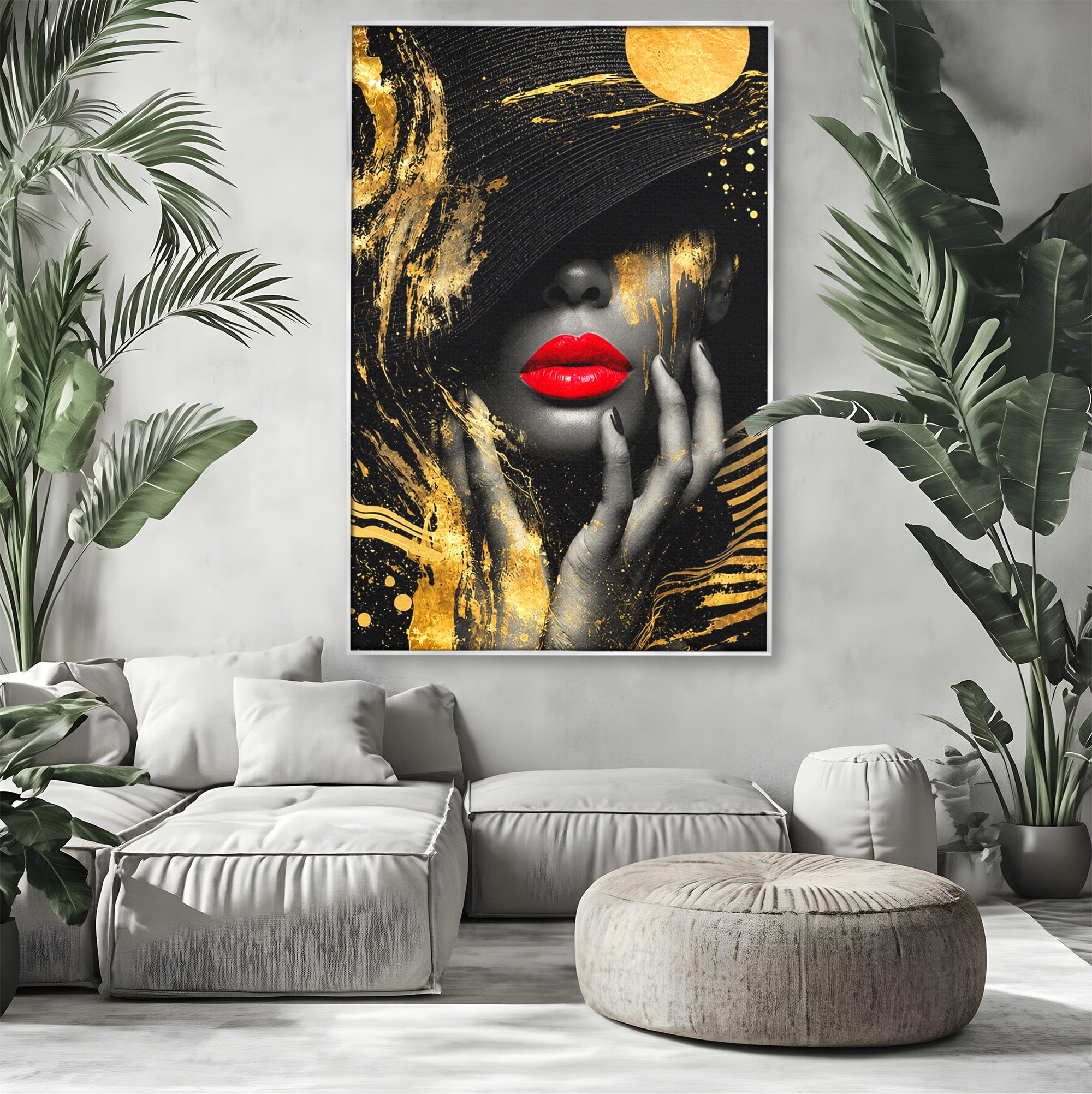 Tablou Canvas Premium LuxCanva® G1264, Eleganta Aurie, Portret, Eleganta, Modern, Femeie, Dormitor, Culori Vibrante