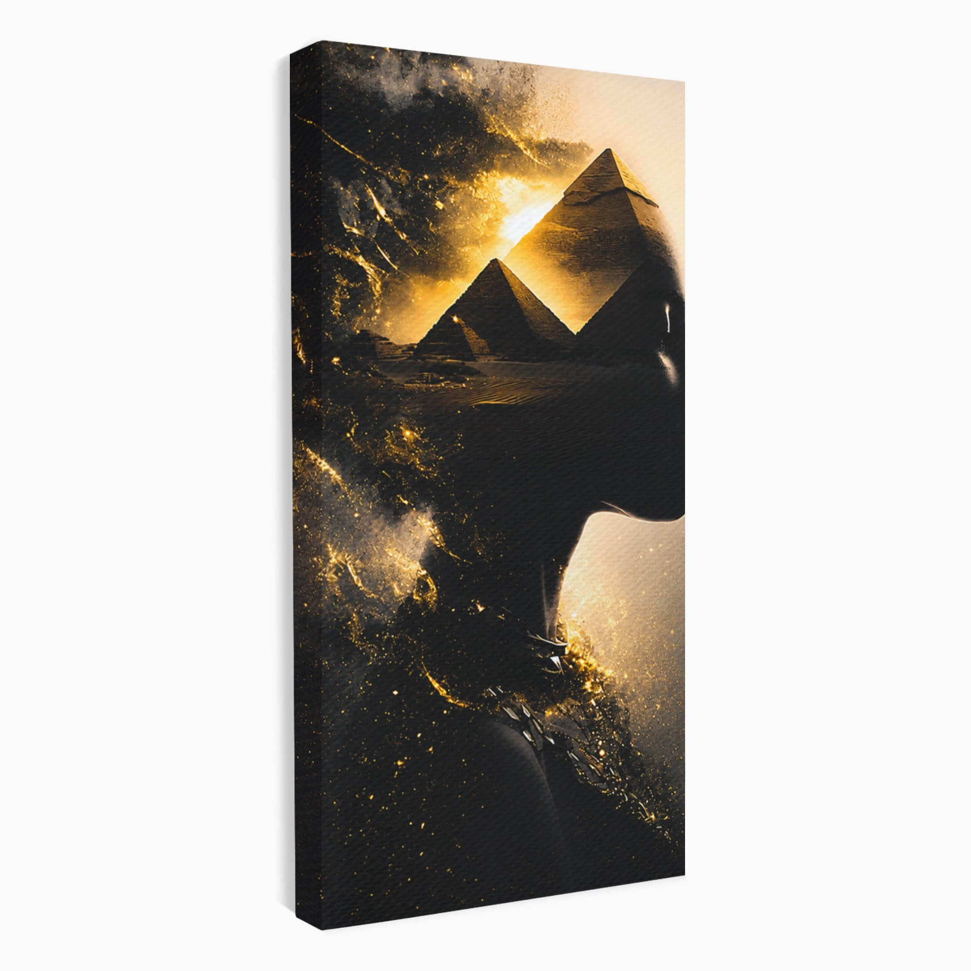 Tablou Canvas Premium LuxCanva® G1265, Misterul Piramidelor, Piramide, Silhouette, Femeie, Egipt, Mister, Living, Culori Vibrante