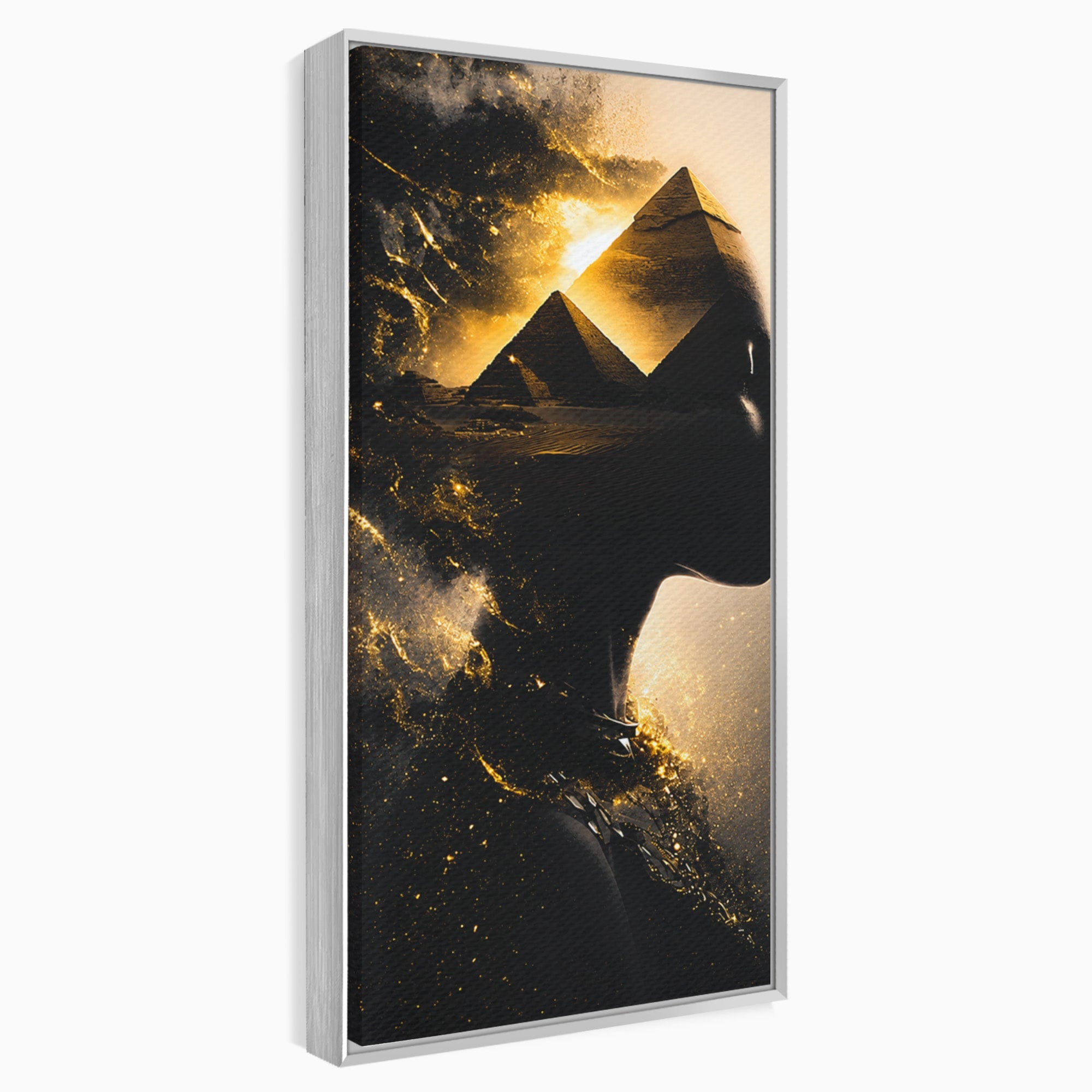 Tablou Canvas Premium LuxCanva® G1265, Misterul Piramidelor, Piramide, Silhouette, Femeie, Egipt, Mister, Living, Culori Vibrante