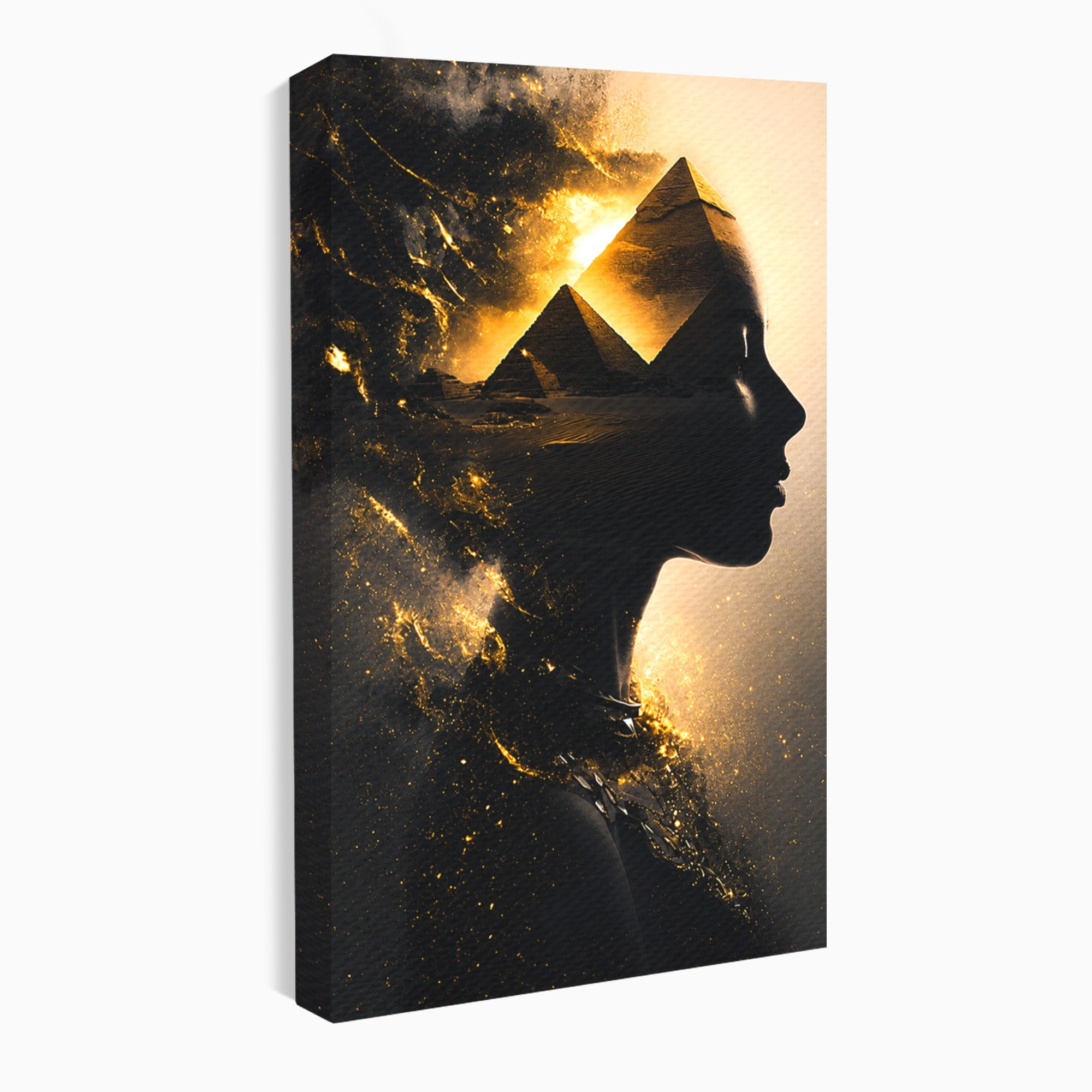 Tablou Canvas Premium LuxCanva® G1265, Misterul Piramidelor, Piramide, Silhouette, Femeie, Egipt, Mister, Living, Culori Vibrante