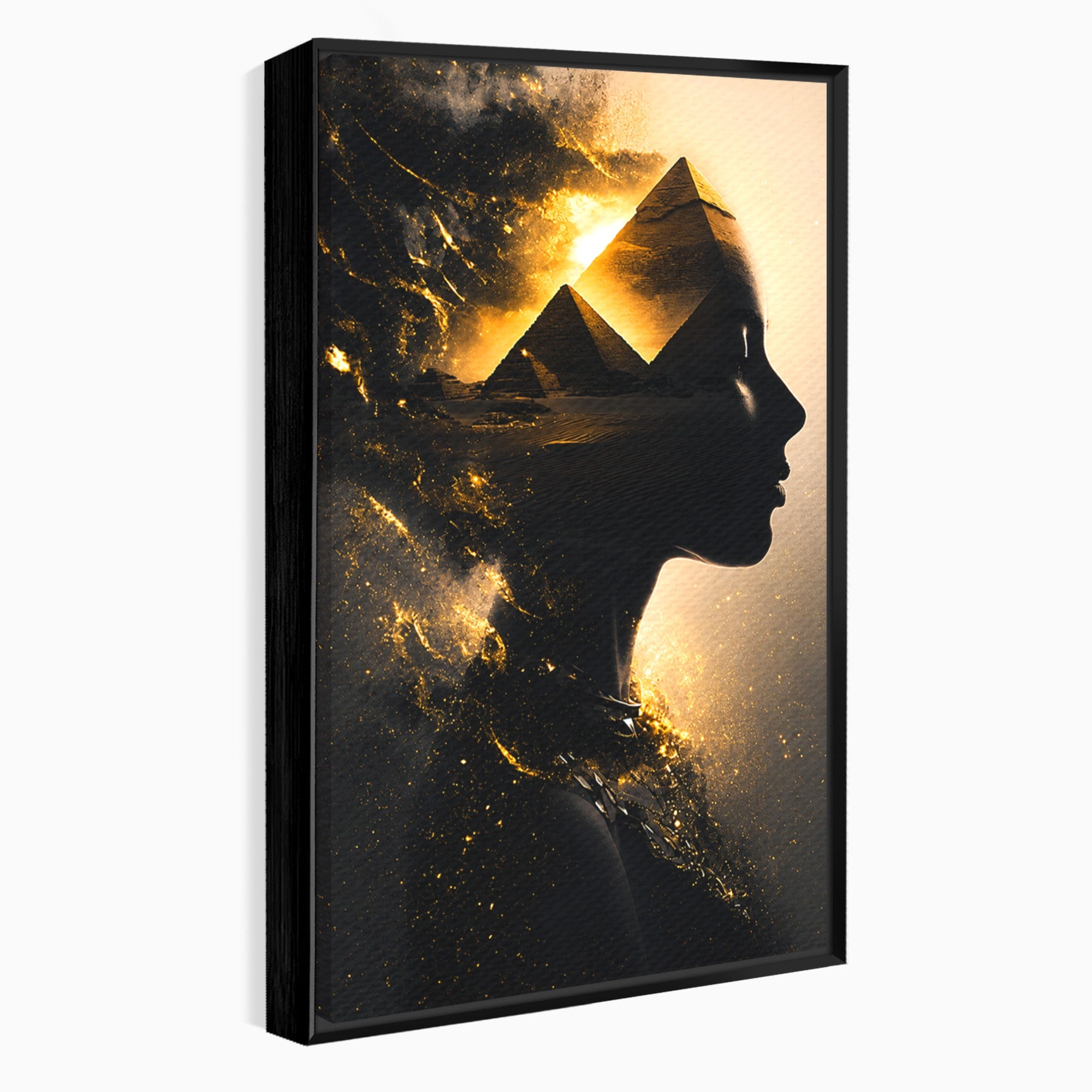 Tablou Canvas Premium LuxCanva® G1265, Misterul Piramidelor, Piramide, Silhouette, Femeie, Egipt, Mister, Living, Culori Vibrante