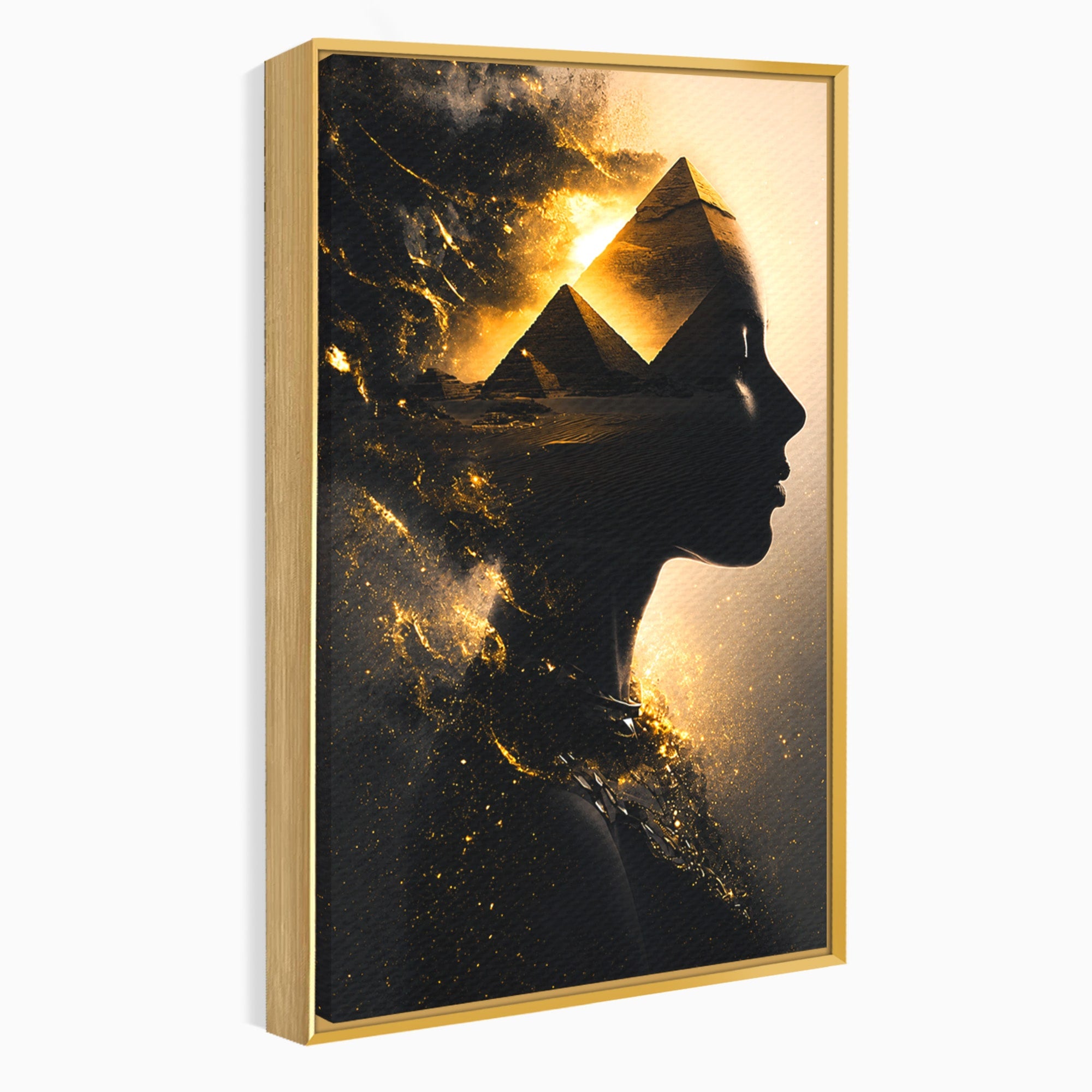 Tablou Canvas Premium LuxCanva® G1265, Misterul Piramidelor, Piramide, Silhouette, Femeie, Egipt, Mister, Living, Culori Vibrante