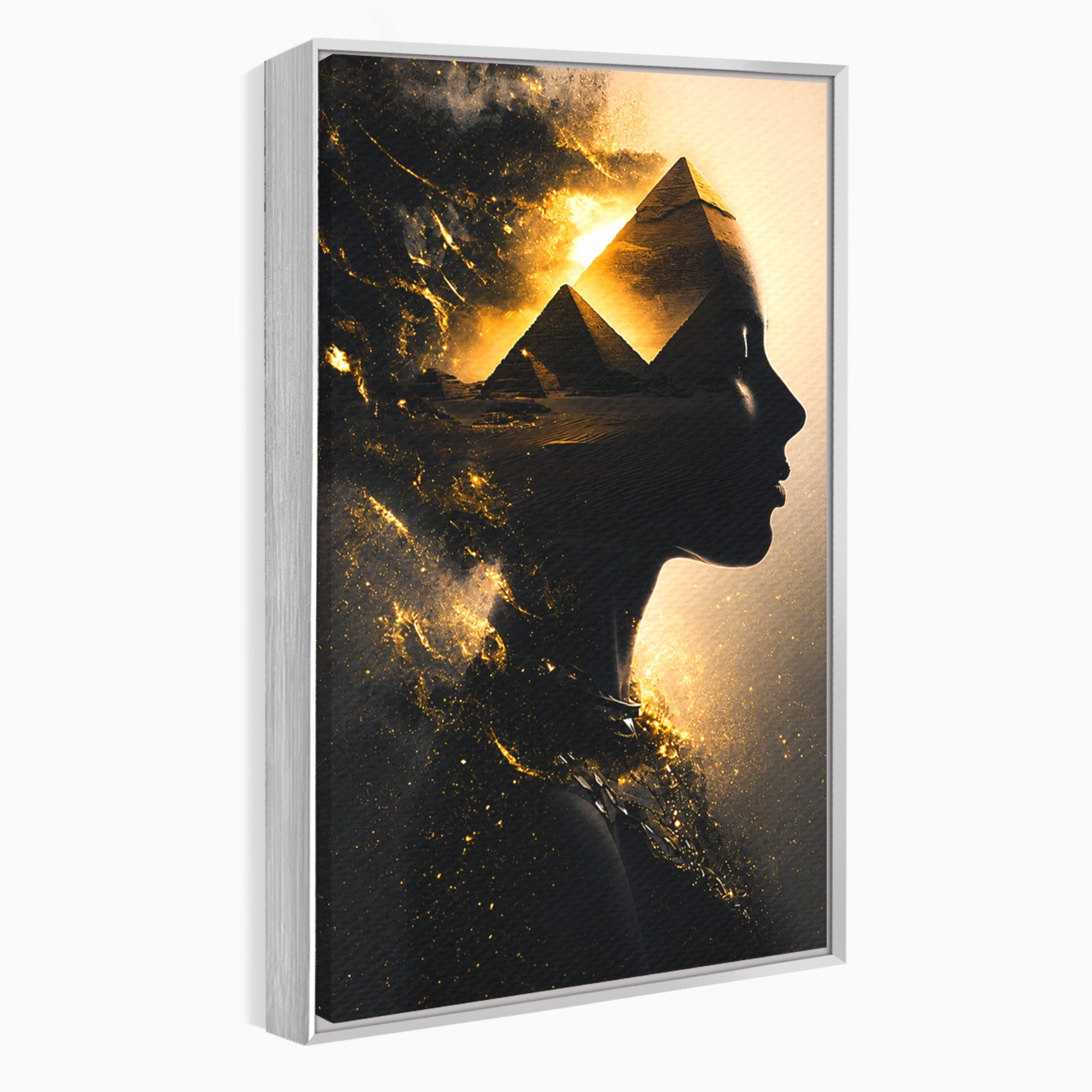 Tablou Canvas Premium LuxCanva® G1265, Misterul Piramidelor, Piramide, Silhouette, Femeie, Egipt, Mister, Living, Culori Vibrante