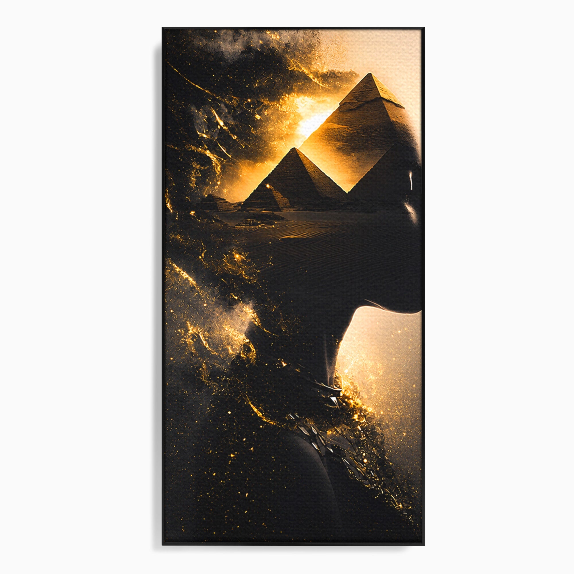 Tablou Canvas Premium LuxCanva® G1265, Misterul Piramidelor, Piramide, Silhouette, Femeie, Egipt, Mister, Living, Culori Vibrante