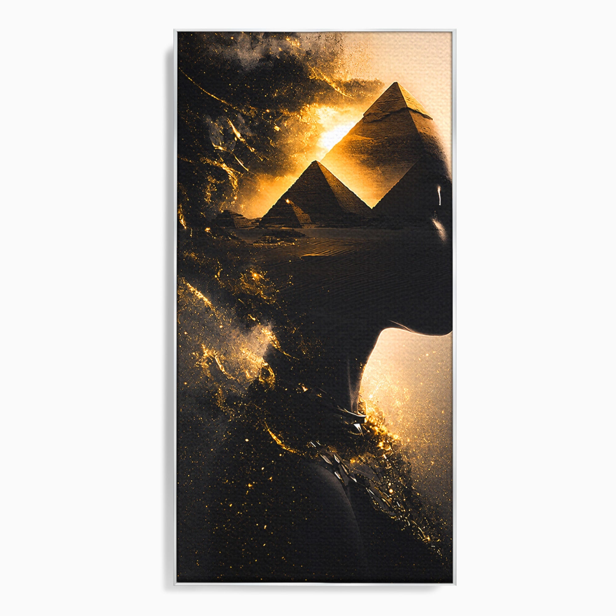 Tablou Canvas Premium LuxCanva® G1265, Misterul Piramidelor, Piramide, Silhouette, Femeie, Egipt, Mister, Living, Culori Vibrante
