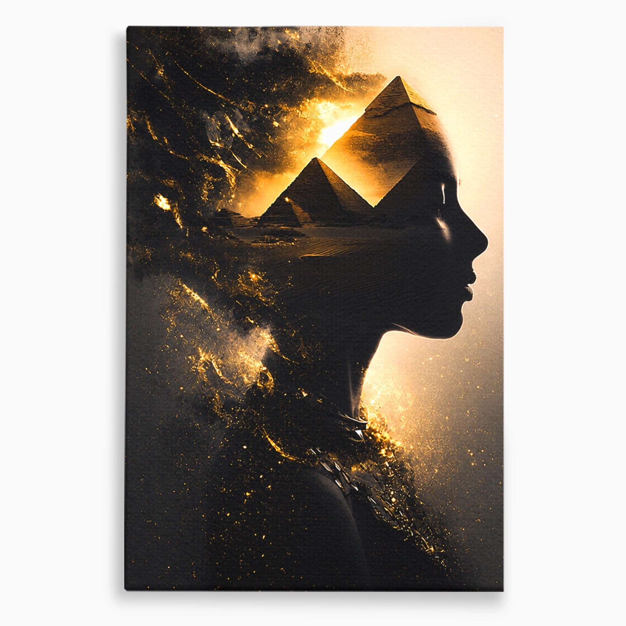 Tablou Canvas Premium LuxCanva® G1265, Misterul Piramidelor, Piramide, Silhouette, Femeie, Egipt, Mister, Living, Culori Vibrante