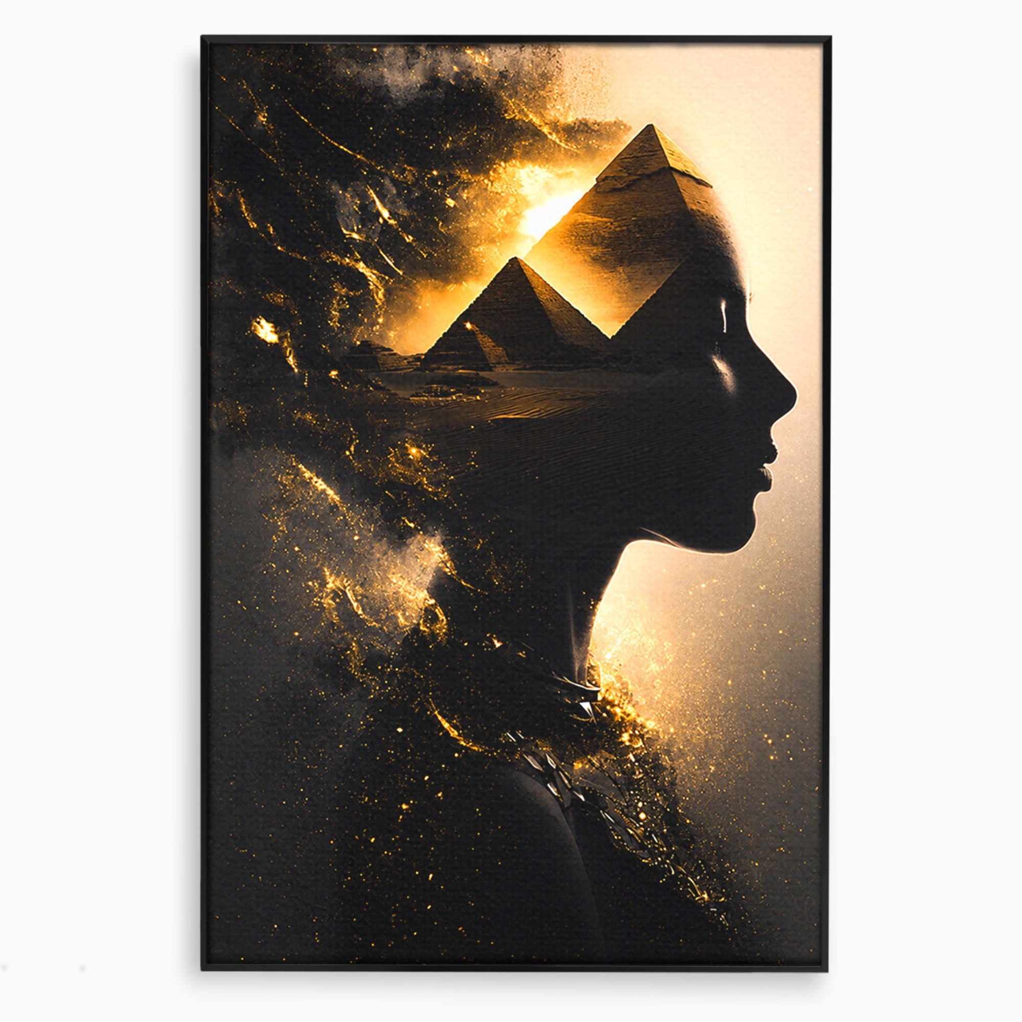 Tablou Canvas Premium LuxCanva® G1265, Misterul Piramidelor, Piramide, Silhouette, Femeie, Egipt, Mister, Living, Culori Vibrante