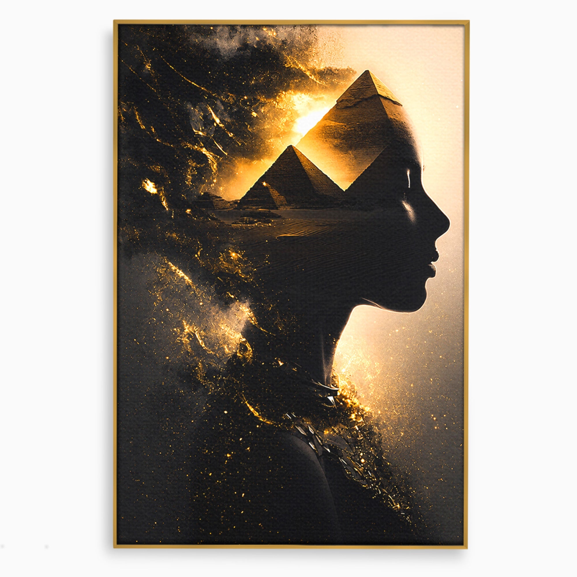 Tablou Canvas Premium LuxCanva® G1265, Misterul Piramidelor, Piramide, Silhouette, Femeie, Egipt, Mister, Living, Culori Vibrante