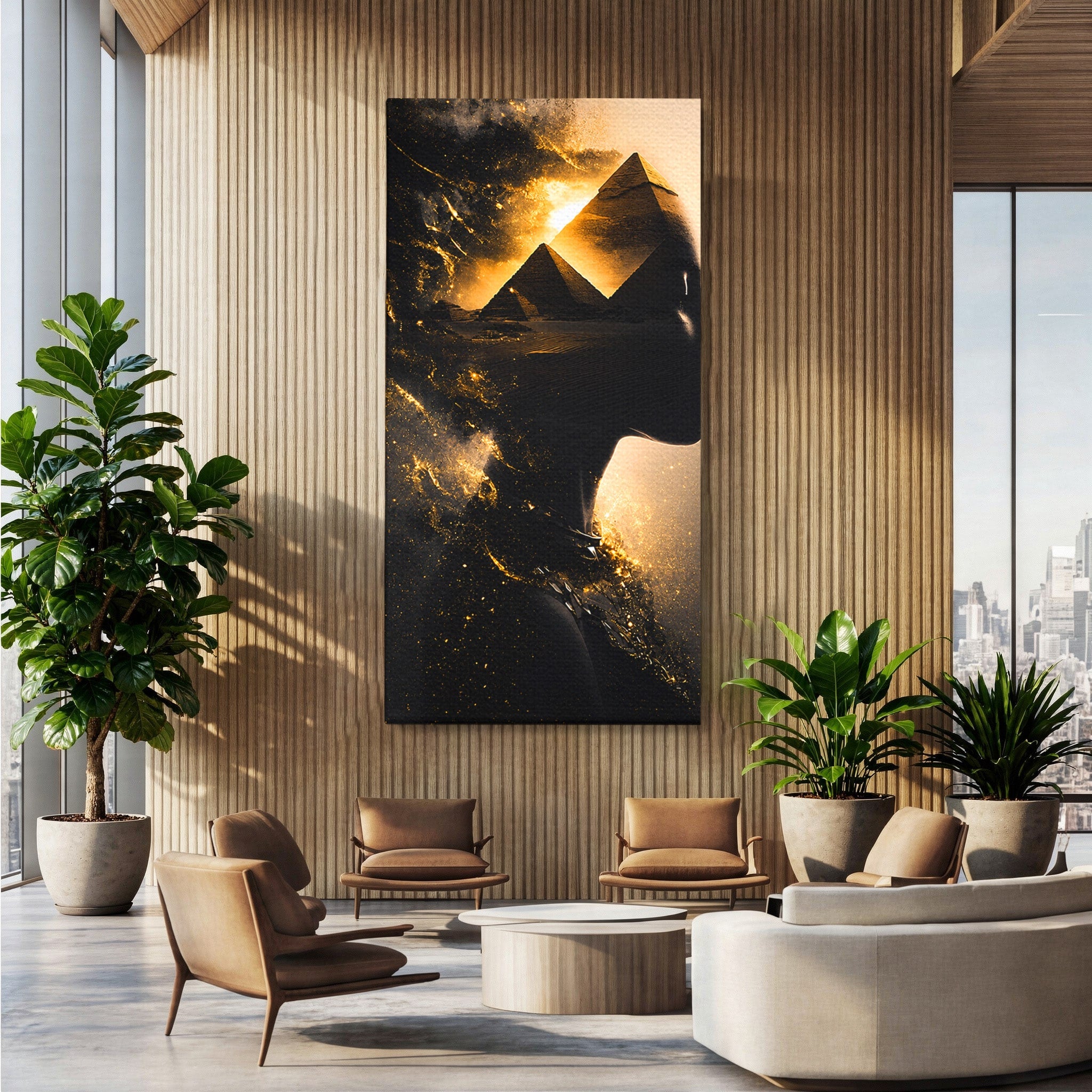 Tablou Canvas Premium LuxCanva® G1265, Misterul Piramidelor, Piramide, Silhouette, Femeie, Egipt, Mister, Living, Culori Vibrante