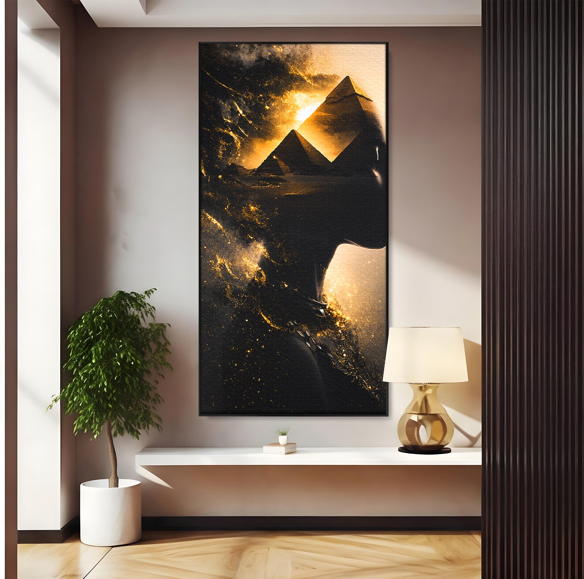 Tablou Canvas Premium LuxCanva® G1265, Misterul Piramidelor, Piramide, Silhouette, Femeie, Egipt, Mister, Living, Culori Vibrante