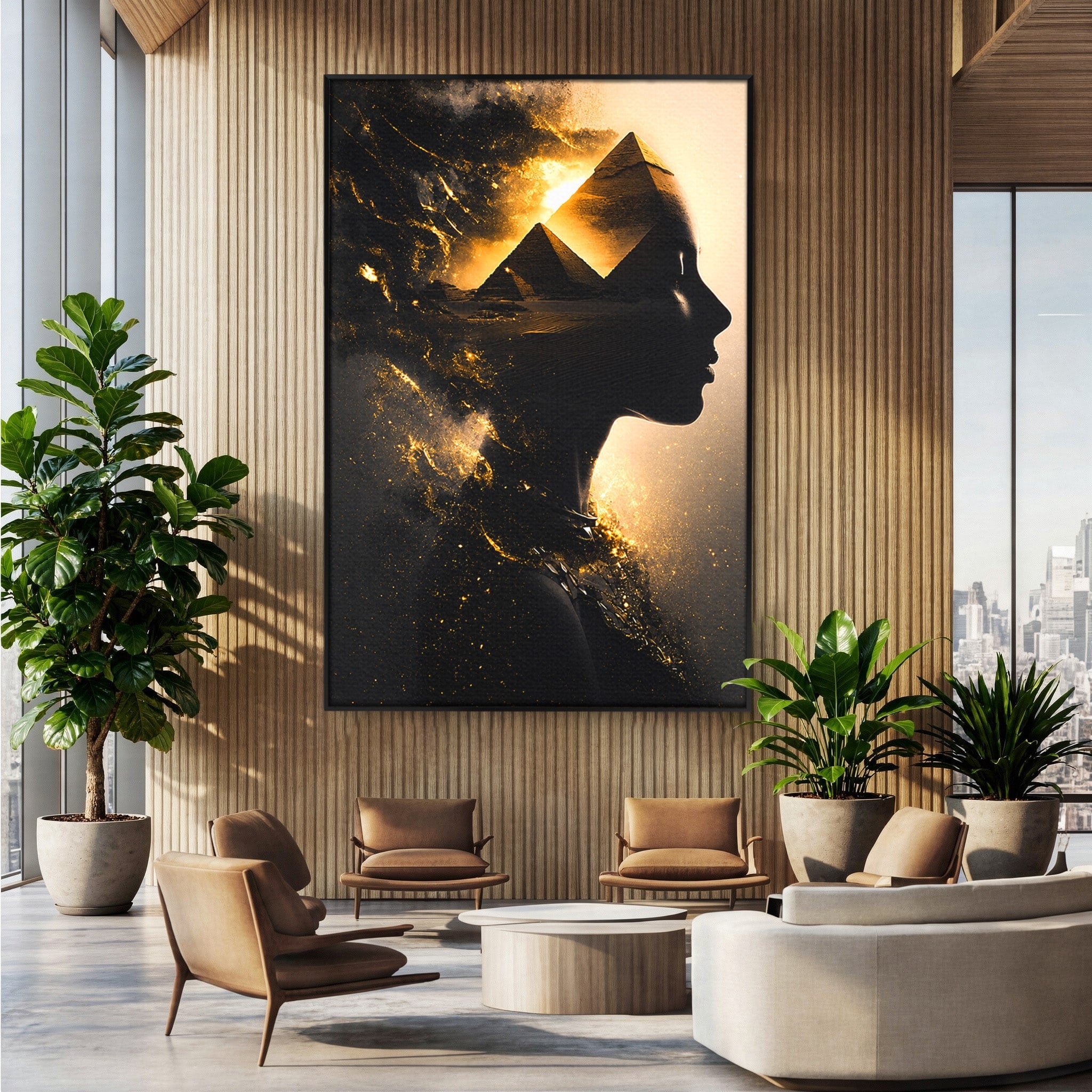 Tablou Canvas Premium LuxCanva® G1265, Misterul Piramidelor, Piramide, Silhouette, Femeie, Egipt, Mister, Living, Culori Vibrante
