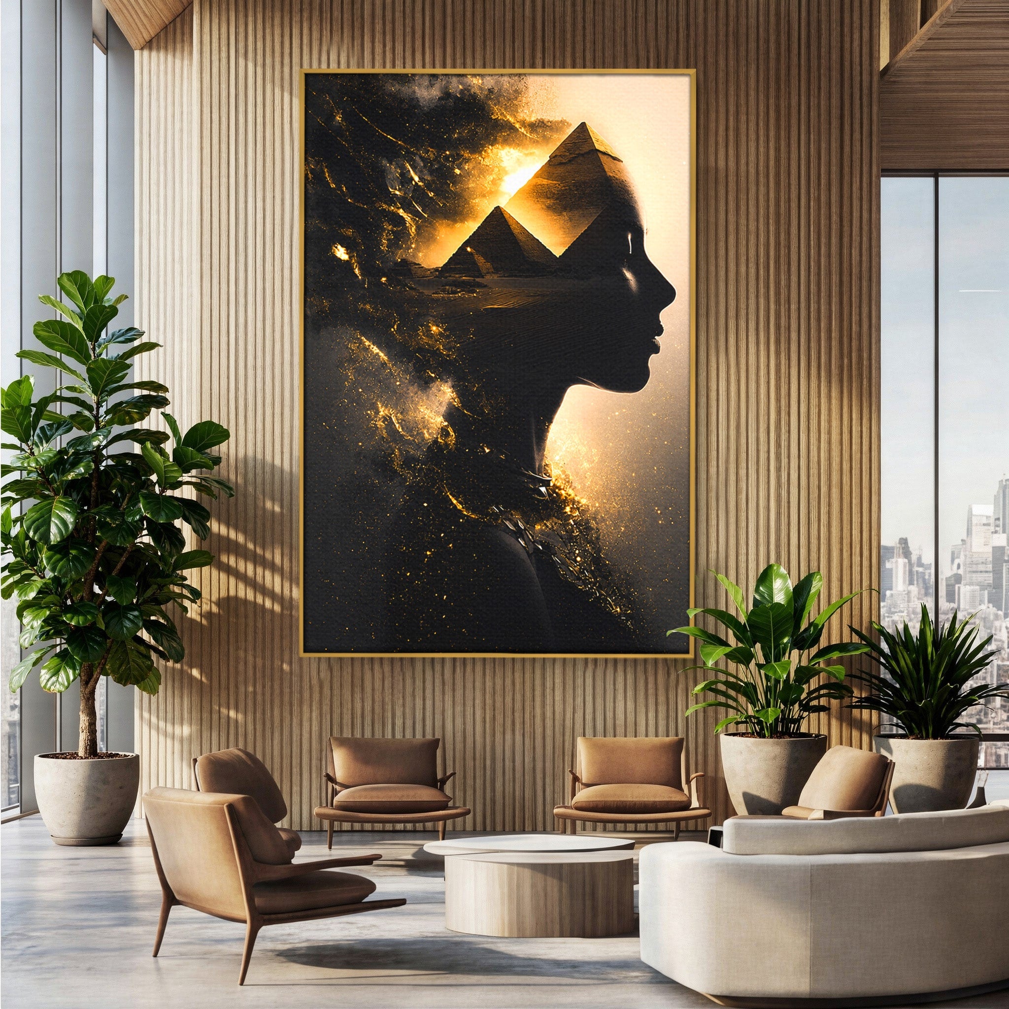 Tablou Canvas Premium LuxCanva® G1265, Misterul Piramidelor, Piramide, Silhouette, Femeie, Egipt, Mister, Living, Culori Vibrante