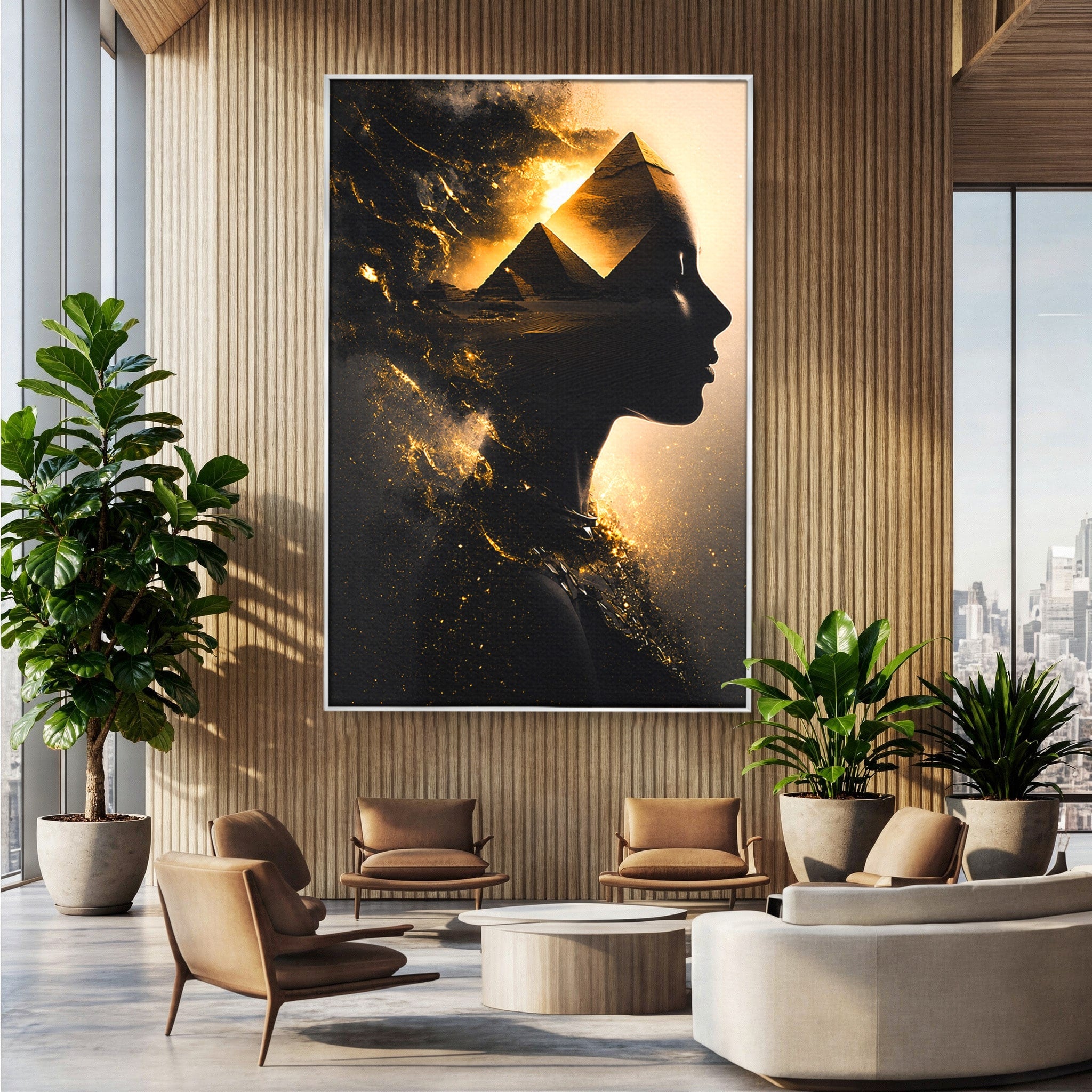 Tablou Canvas Premium LuxCanva® G1265, Misterul Piramidelor, Piramide, Silhouette, Femeie, Egipt, Mister, Living, Culori Vibrante