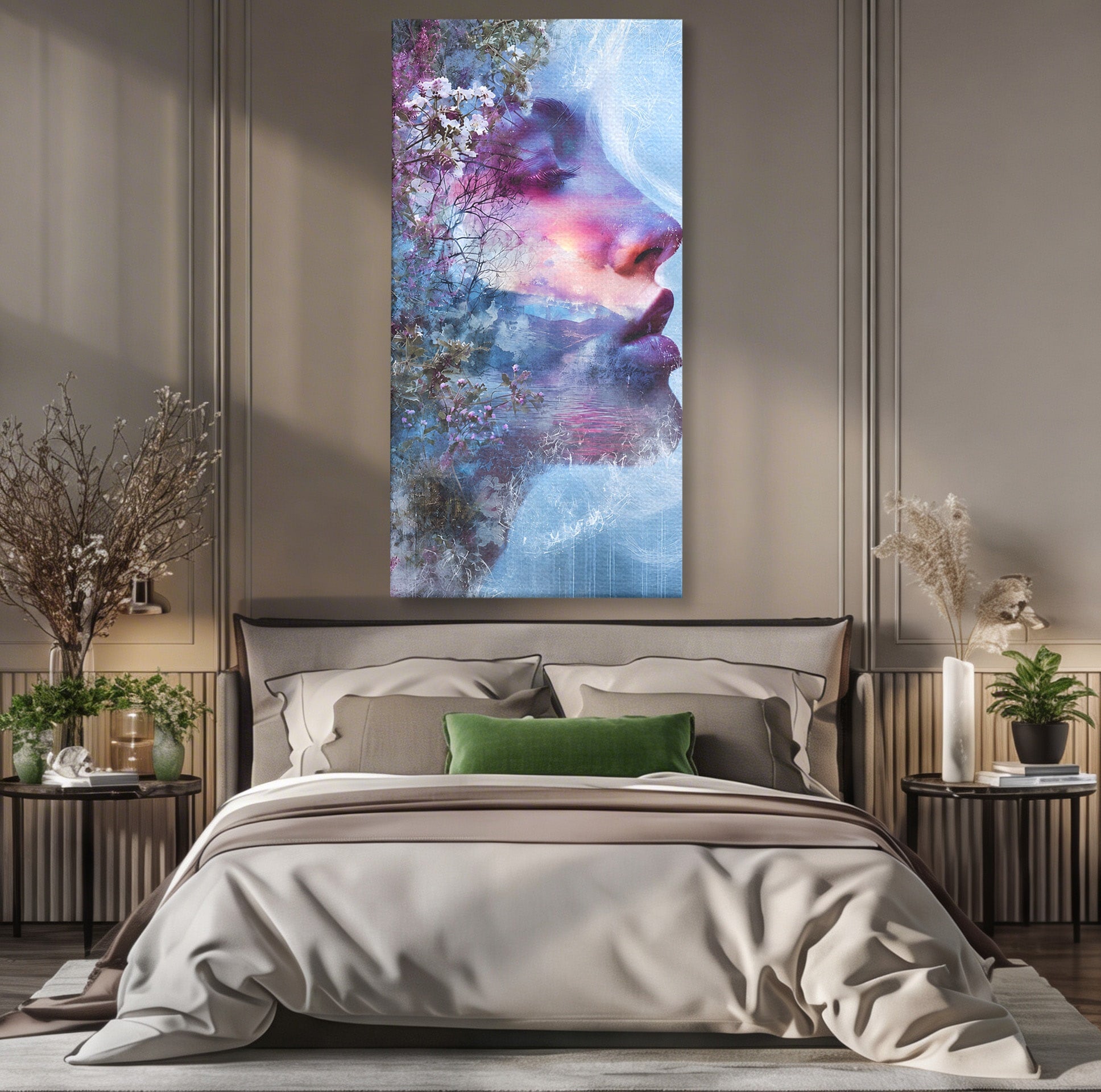 Tablou Canvas Premium LuxCanva® G1266, Visul Naturii, Portret, Femeie, Flori, Natura, Living, Culori Vibrante