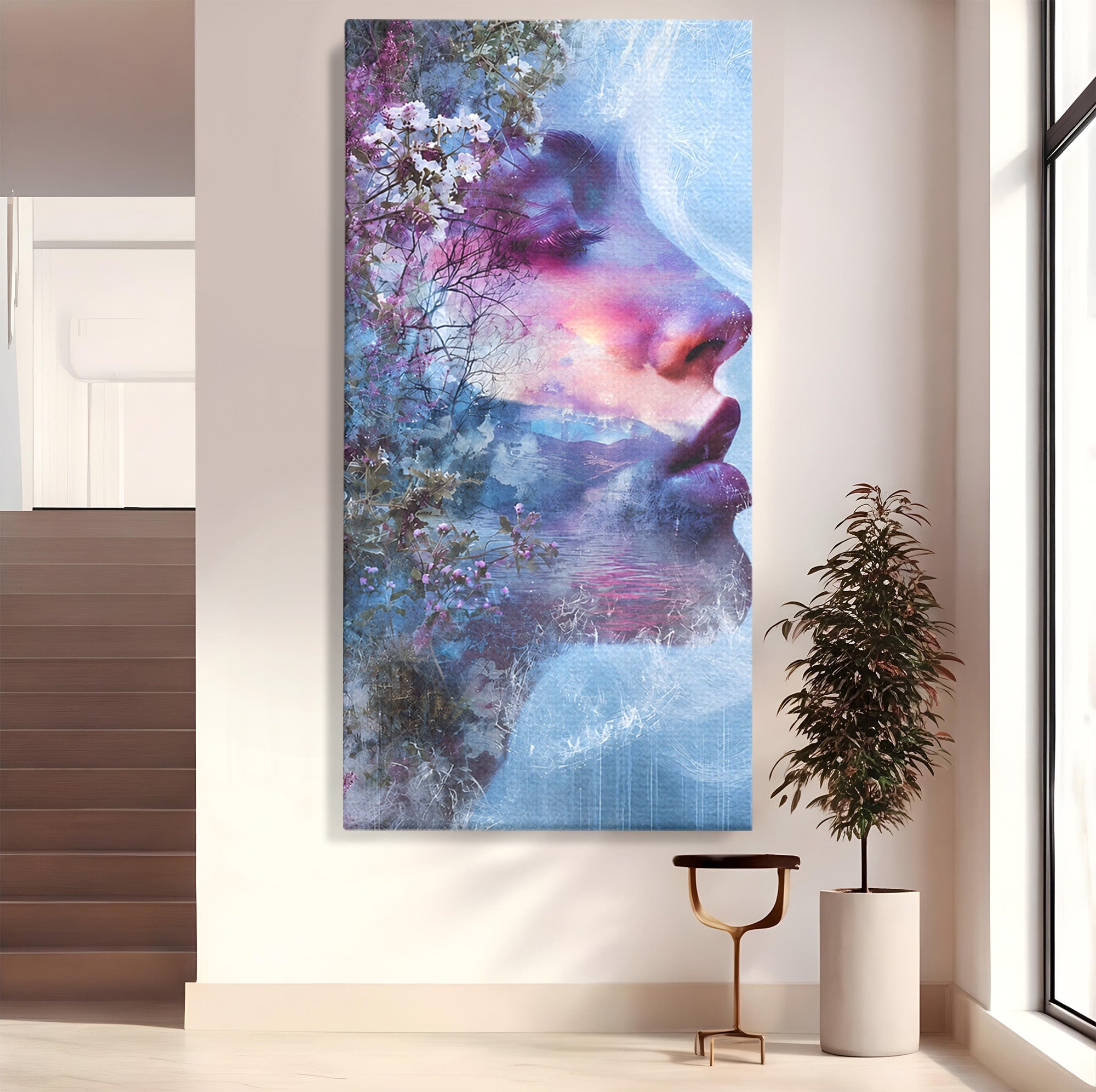 Tablou Canvas Premium LuxCanva® G1266, Visul Naturii, Portret, Femeie, Flori, Natura, Living, Culori Vibrante