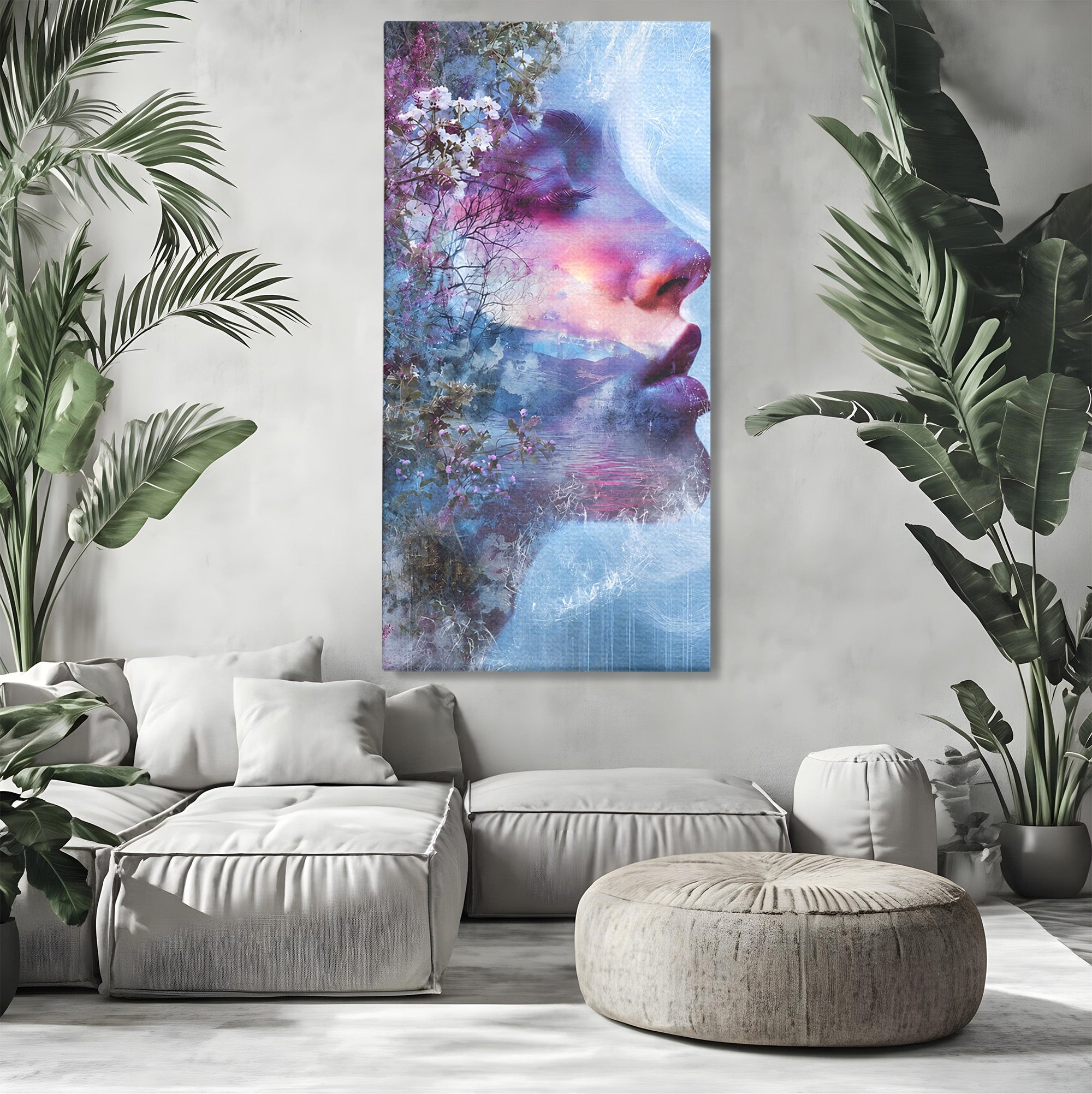 Tablou Canvas Premium LuxCanva® G1266, Visul Naturii, Portret, Femeie, Flori, Natura, Living, Culori Vibrante