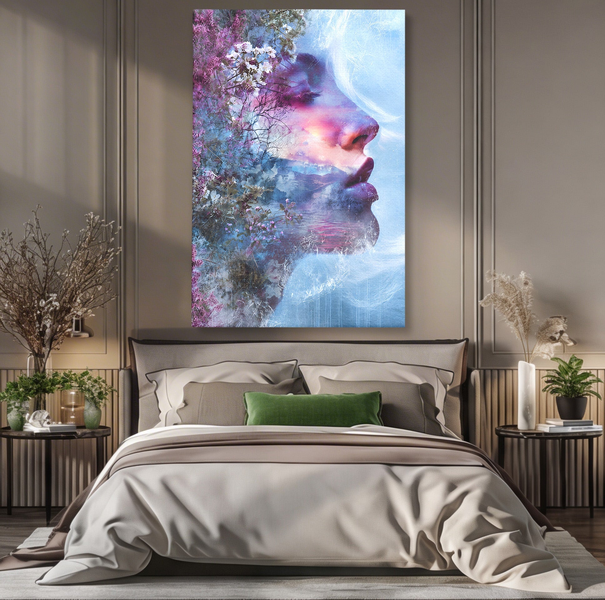 Tablou Canvas Premium LuxCanva® G1266, Visul Naturii, Portret, Femeie, Flori, Natura, Living, Culori Vibrante