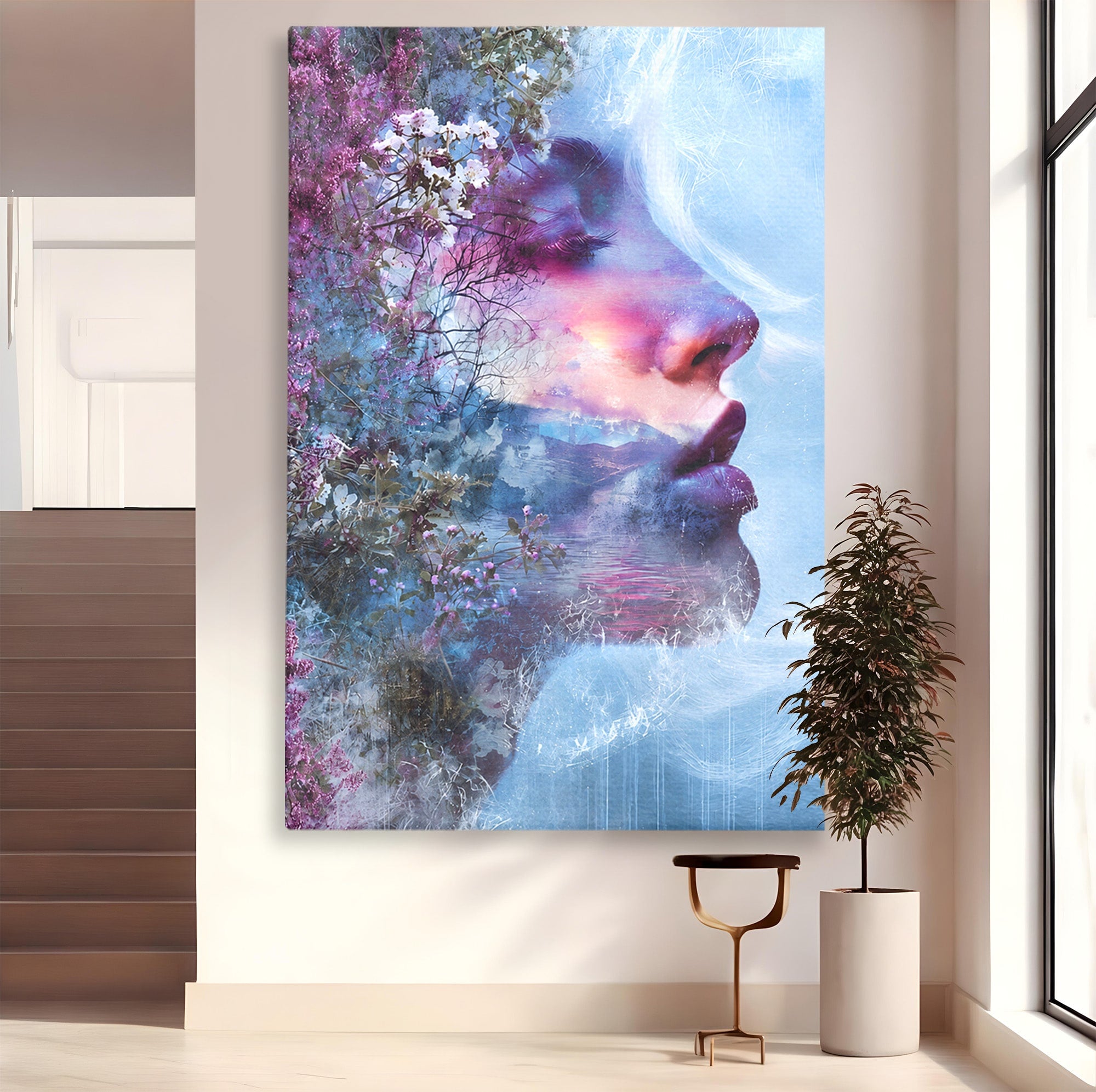 Tablou Canvas Premium LuxCanva® G1266, Visul Naturii, Portret, Femeie, Flori, Natura, Living, Culori Vibrante