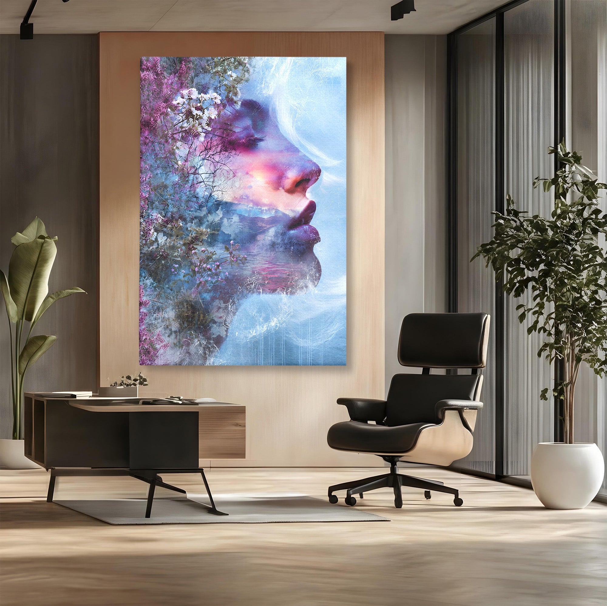 Tablou Canvas Premium LuxCanva® G1266, Visul Naturii, Portret, Femeie, Flori, Natura, Living, Culori Vibrante