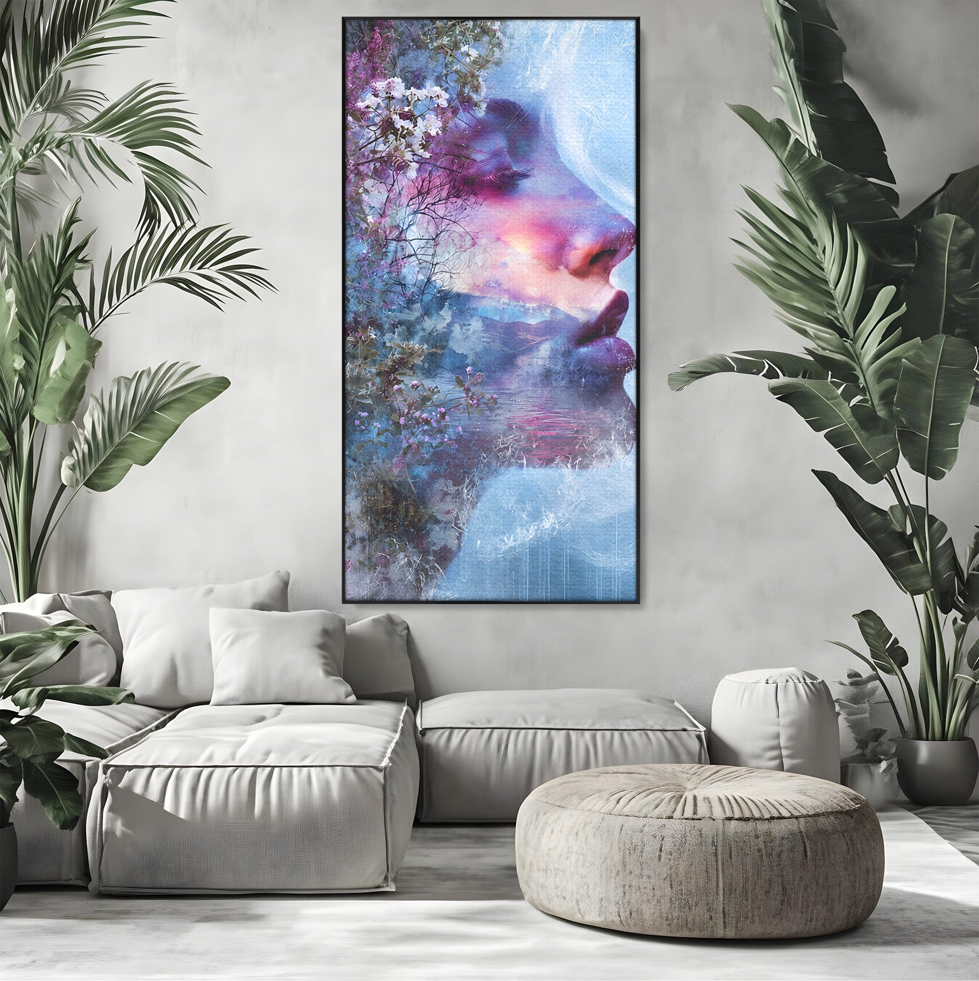 Tablou Canvas Premium LuxCanva® G1266, Visul Naturii, Portret, Femeie, Flori, Natura, Living, Culori Vibrante