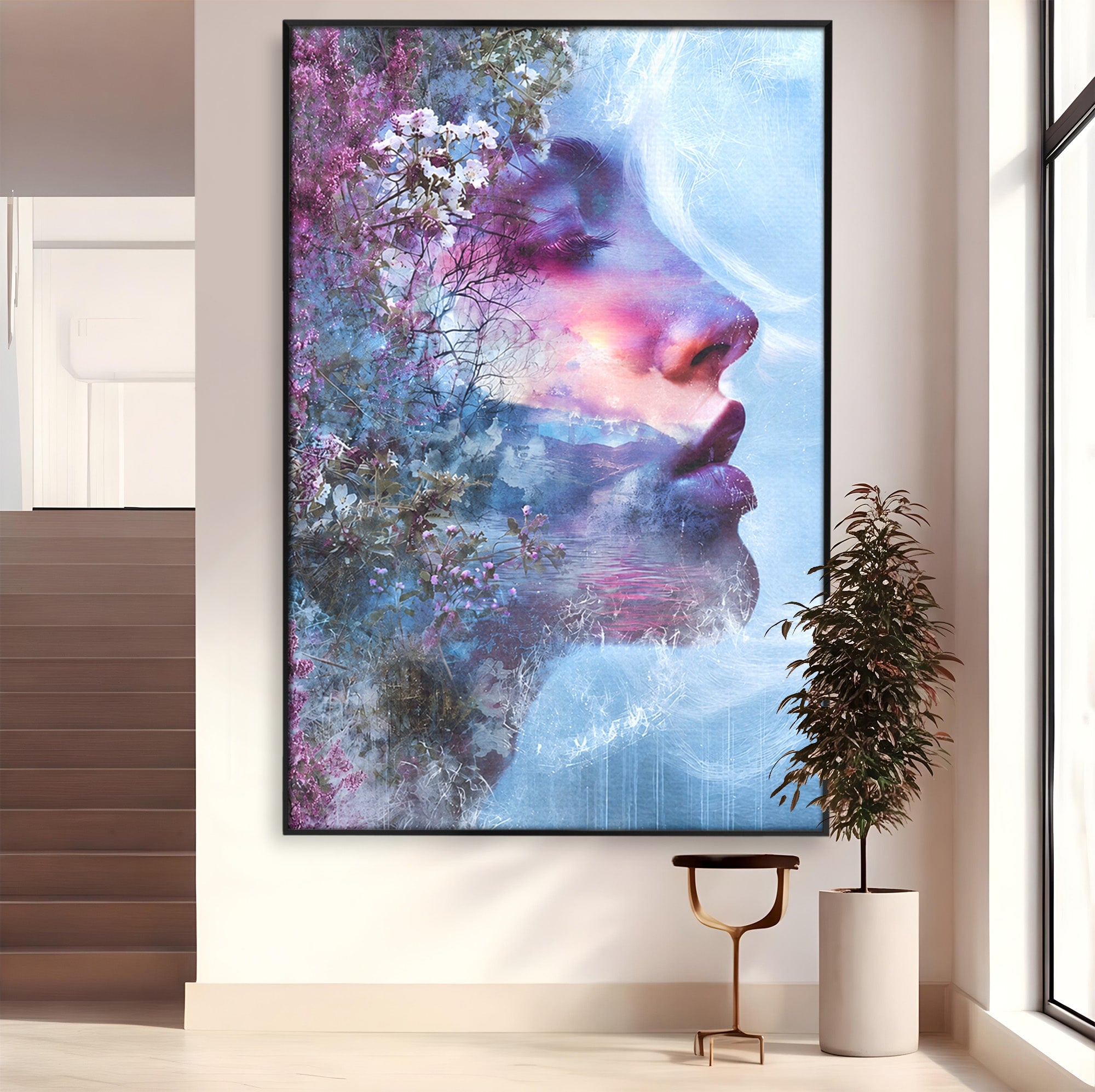 Tablou Canvas Premium LuxCanva® G1266, Visul Naturii, Portret, Femeie, Flori, Natura, Living, Culori Vibrante