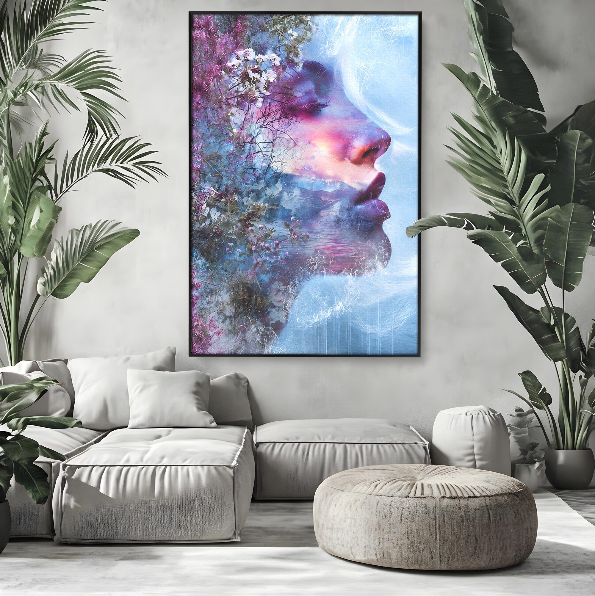 Tablou Canvas Premium LuxCanva® G1266, Visul Naturii, Portret, Femeie, Flori, Natura, Living, Culori Vibrante
