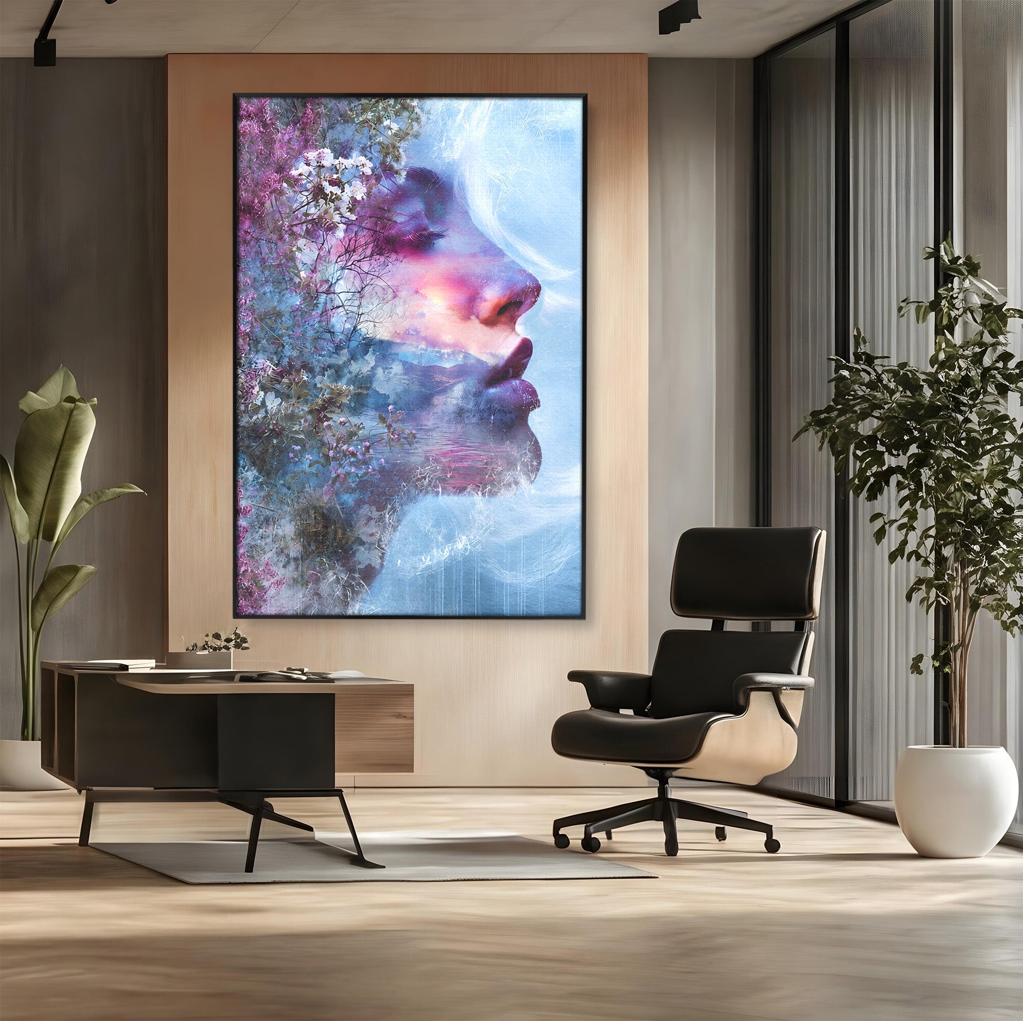 Tablou Canvas Premium LuxCanva® G1266, Visul Naturii, Portret, Femeie, Flori, Natura, Living, Culori Vibrante