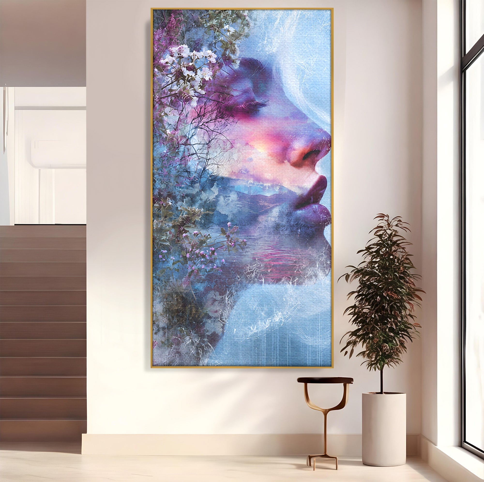 Tablou Canvas Premium LuxCanva® G1266, Visul Naturii, Portret, Femeie, Flori, Natura, Living, Culori Vibrante