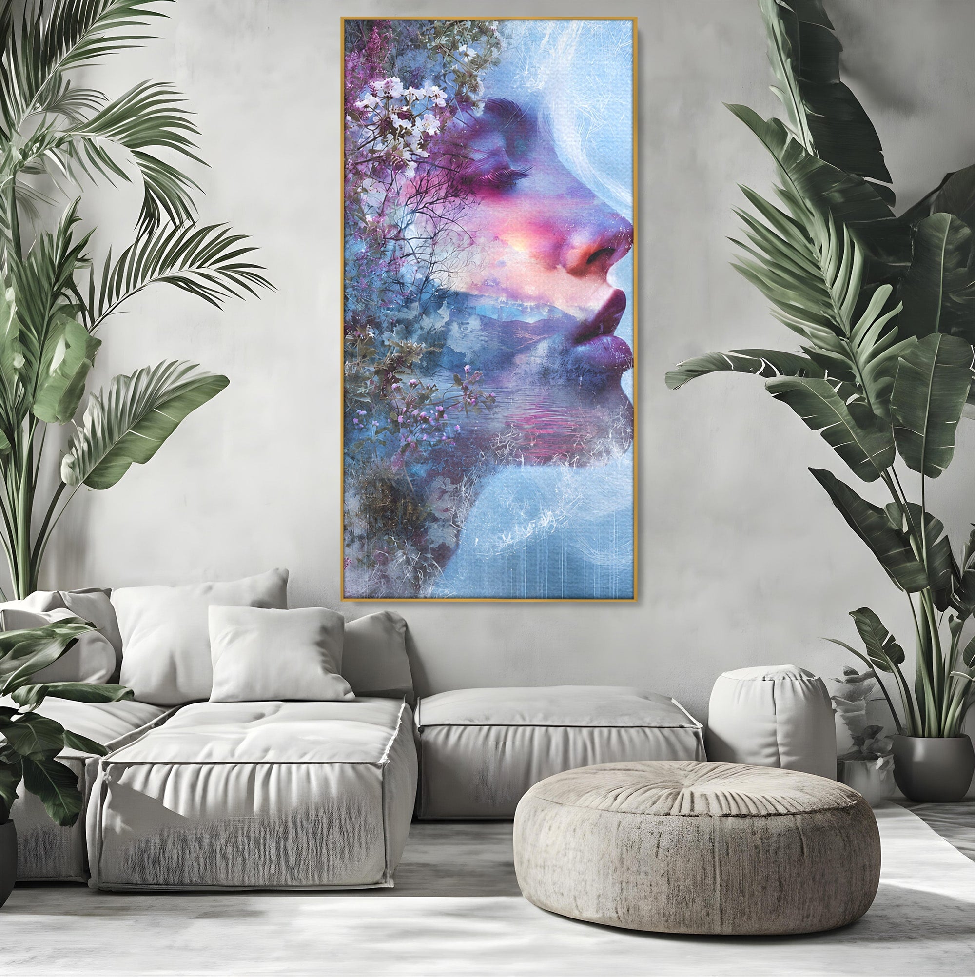 Tablou Canvas Premium LuxCanva® G1266, Visul Naturii, Portret, Femeie, Flori, Natura, Living, Culori Vibrante