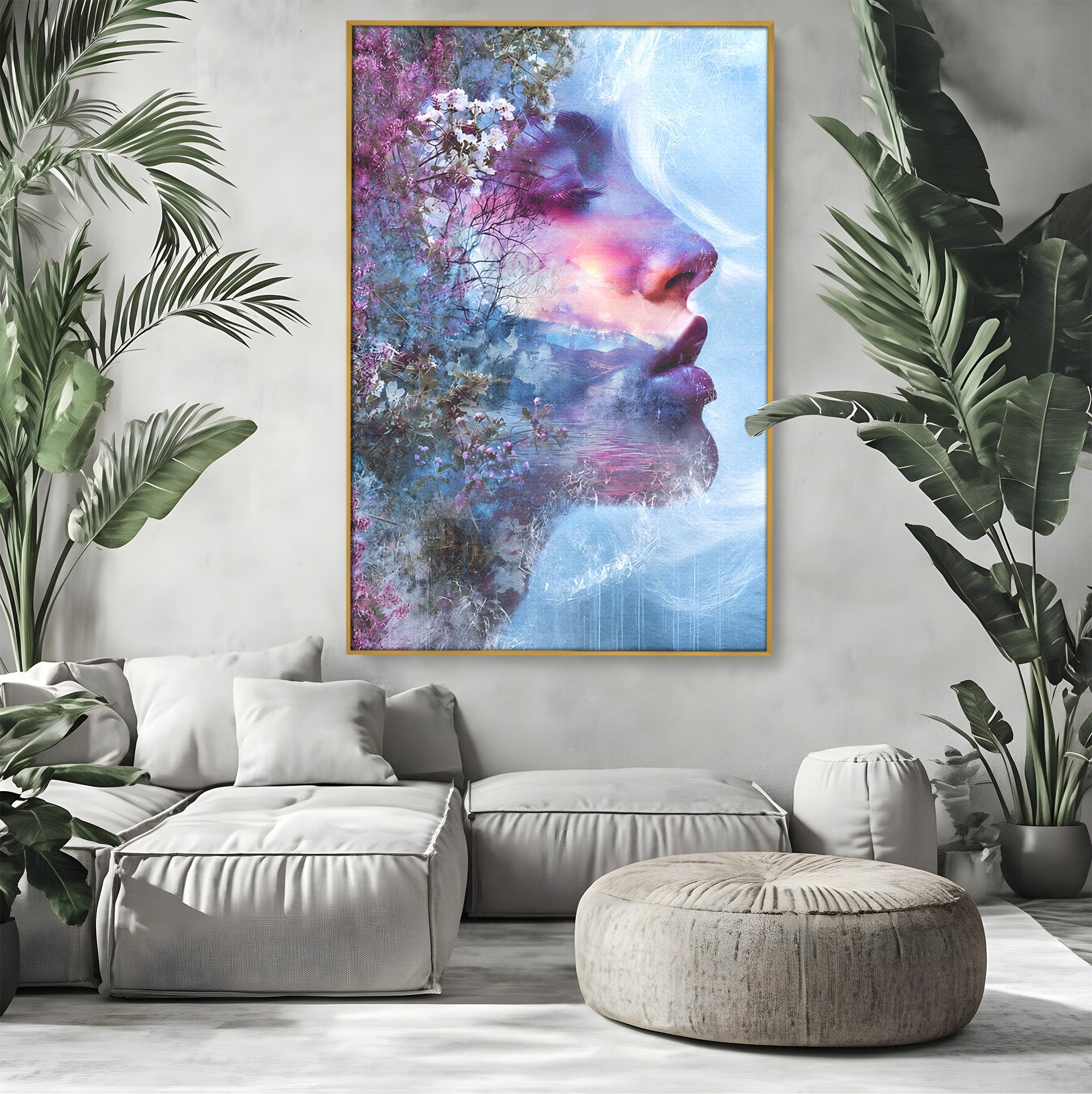 Tablou Canvas Premium LuxCanva® G1266, Visul Naturii, Portret, Femeie, Flori, Natura, Living, Culori Vibrante