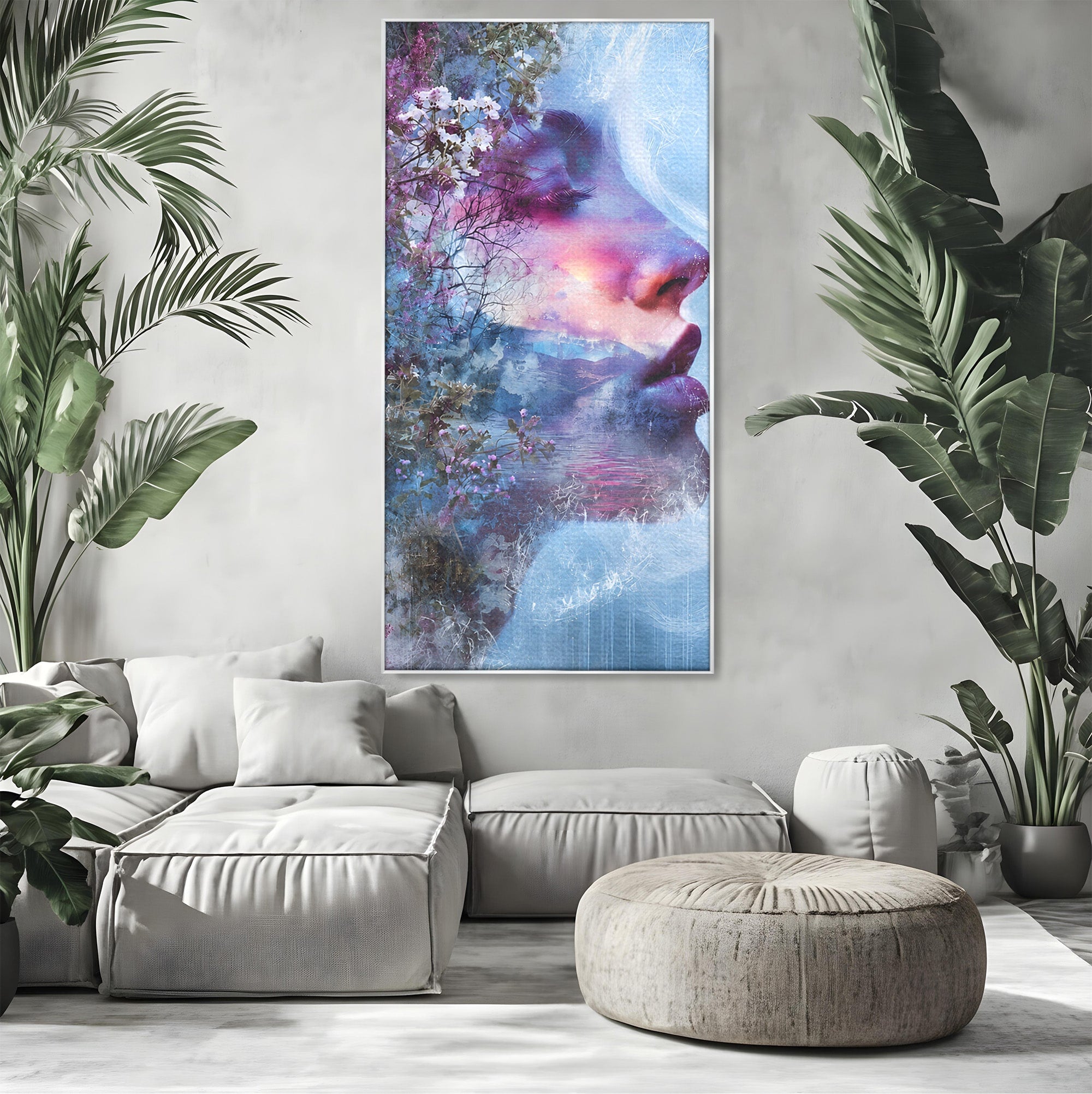 Tablou Canvas Premium LuxCanva® G1266, Visul Naturii, Portret, Femeie, Flori, Natura, Living, Culori Vibrante