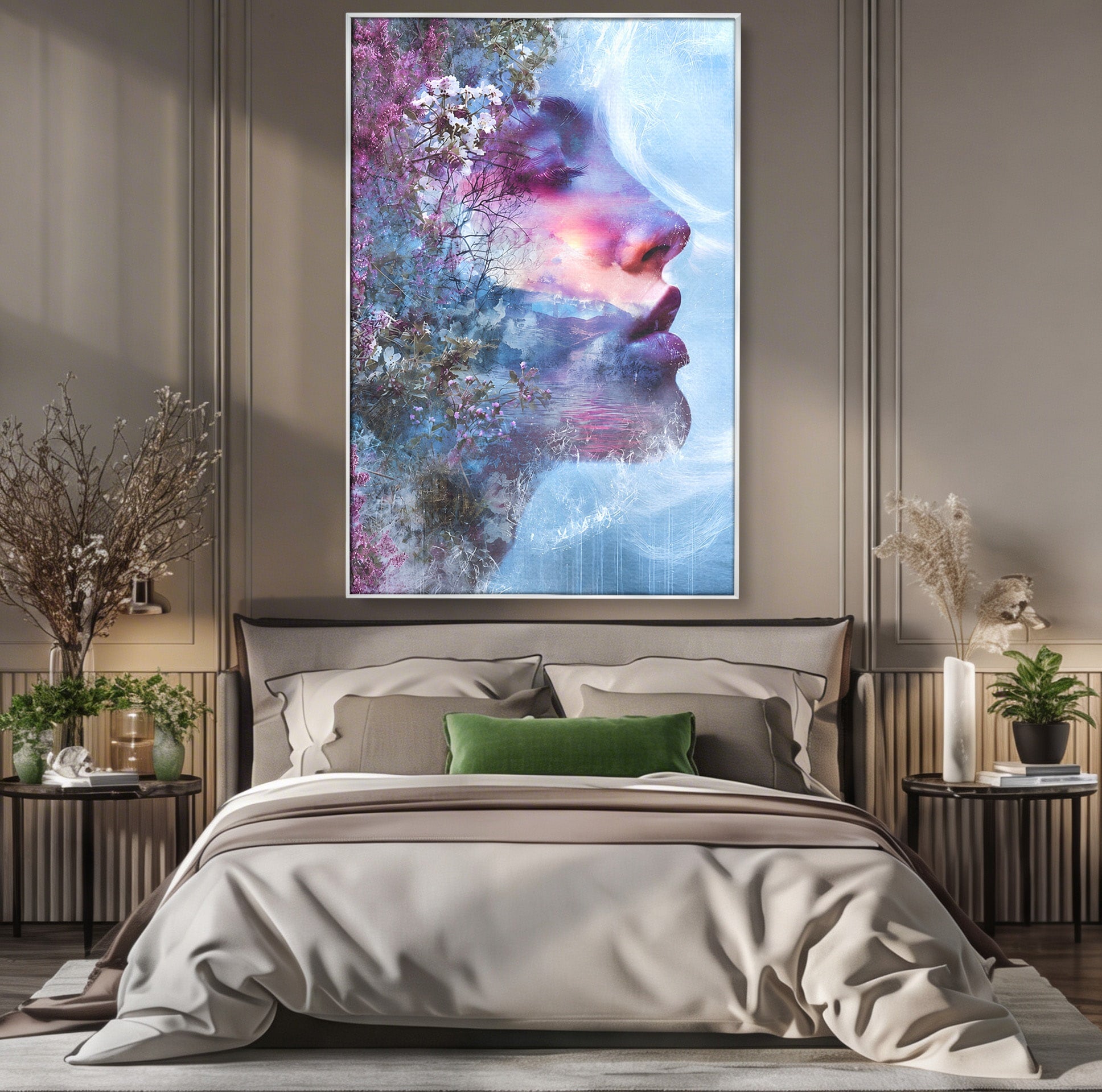 Tablou Canvas Premium LuxCanva® G1266, Visul Naturii, Portret, Femeie, Flori, Natura, Living, Culori Vibrante