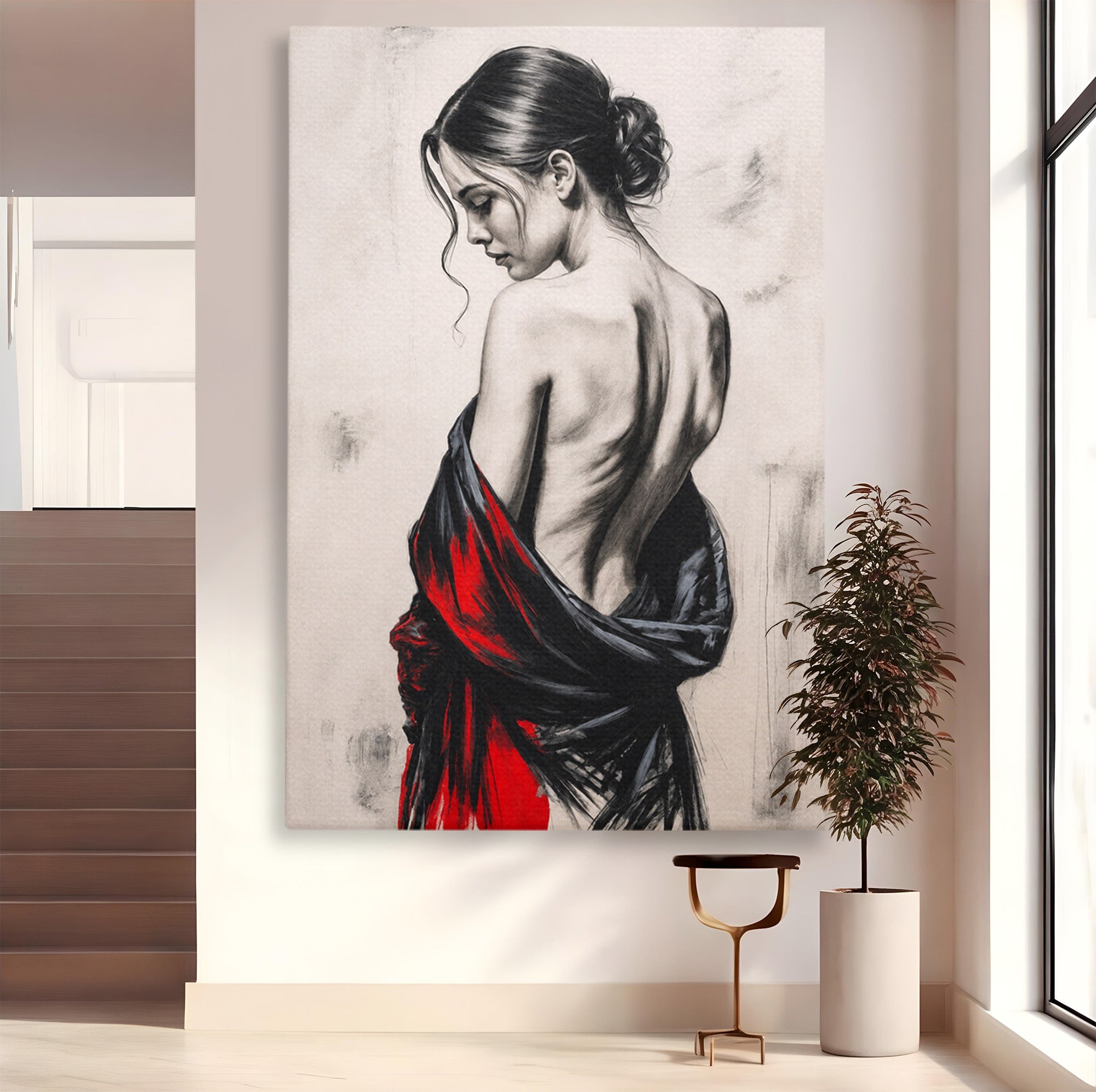 Tablou Canvas Premium LuxCanva® G1268, Femeie In Sfumato, Femeie, Portret, Sfumato, Eleganta, Dormitor, Culori Vibrante