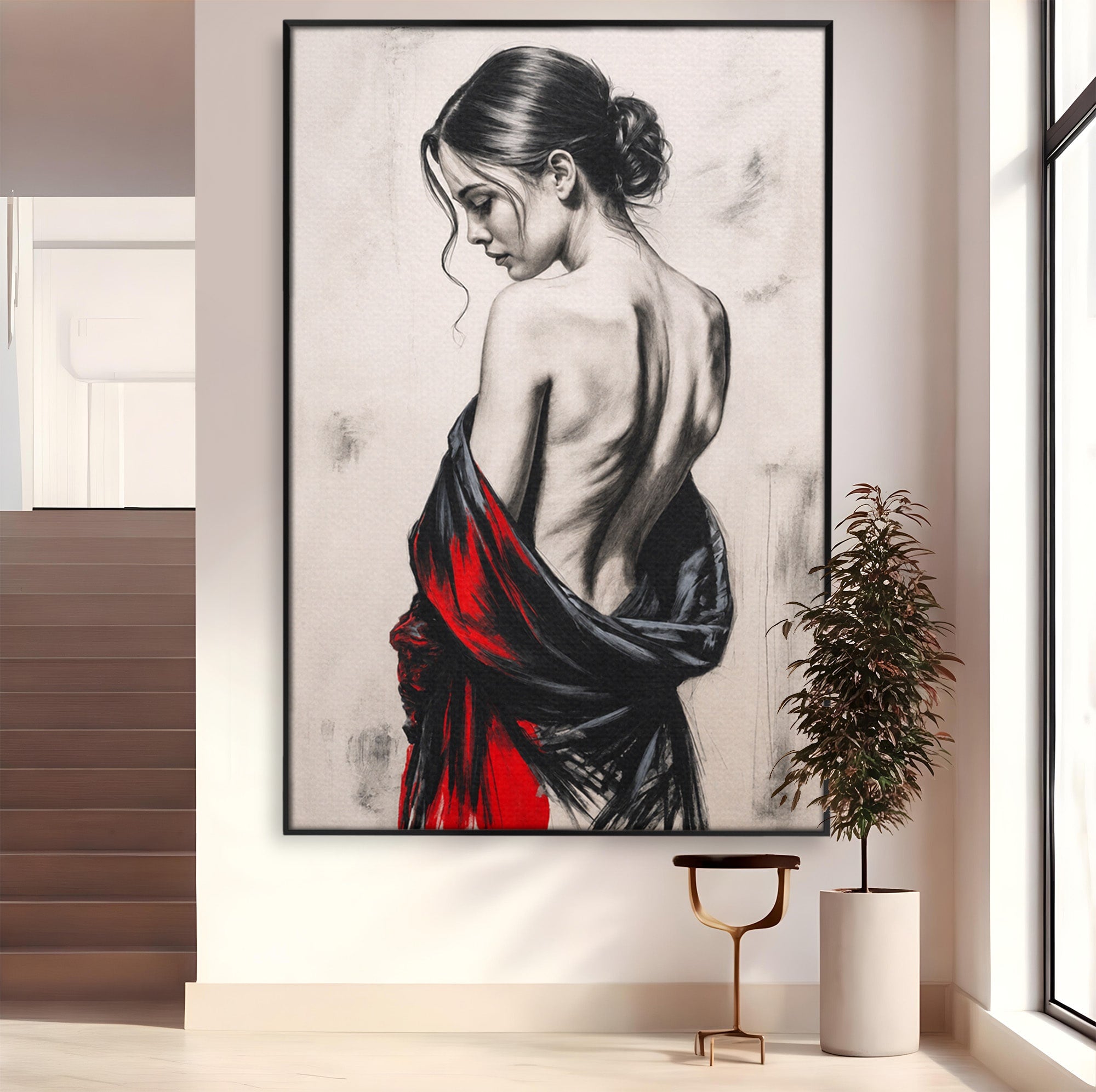 Tablou Canvas Premium LuxCanva® G1268, Femeie In Sfumato, Femeie, Portret, Sfumato, Eleganta, Dormitor, Culori Vibrante