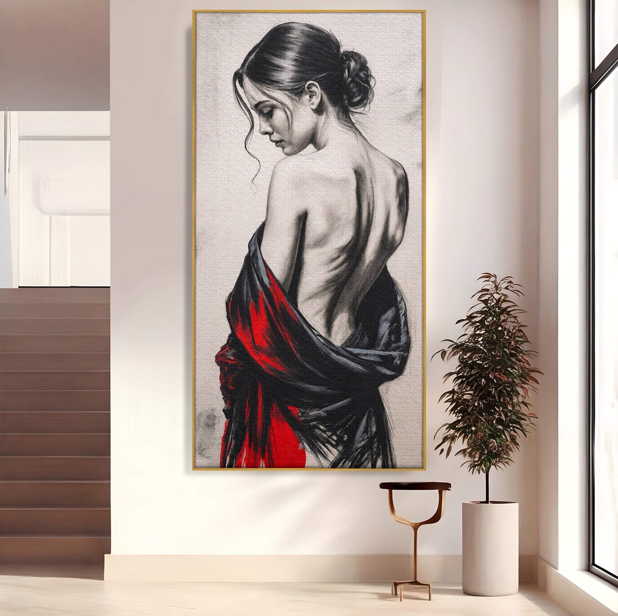 Tablou Canvas Premium LuxCanva® G1268, Femeie In Sfumato, Femeie, Portret, Sfumato, Eleganta, Dormitor, Culori Vibrante