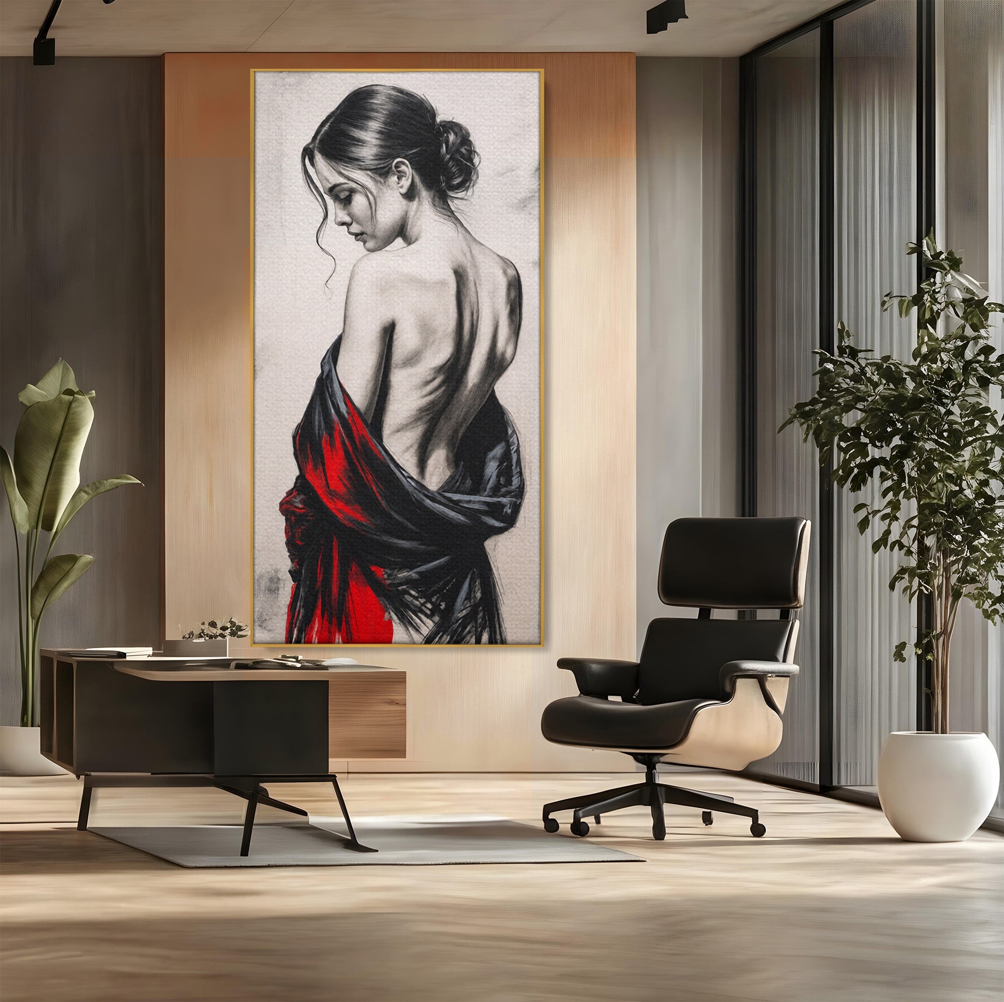 Tablou Canvas Premium LuxCanva® G1268, Femeie In Sfumato, Femeie, Portret, Sfumato, Eleganta, Dormitor, Culori Vibrante
