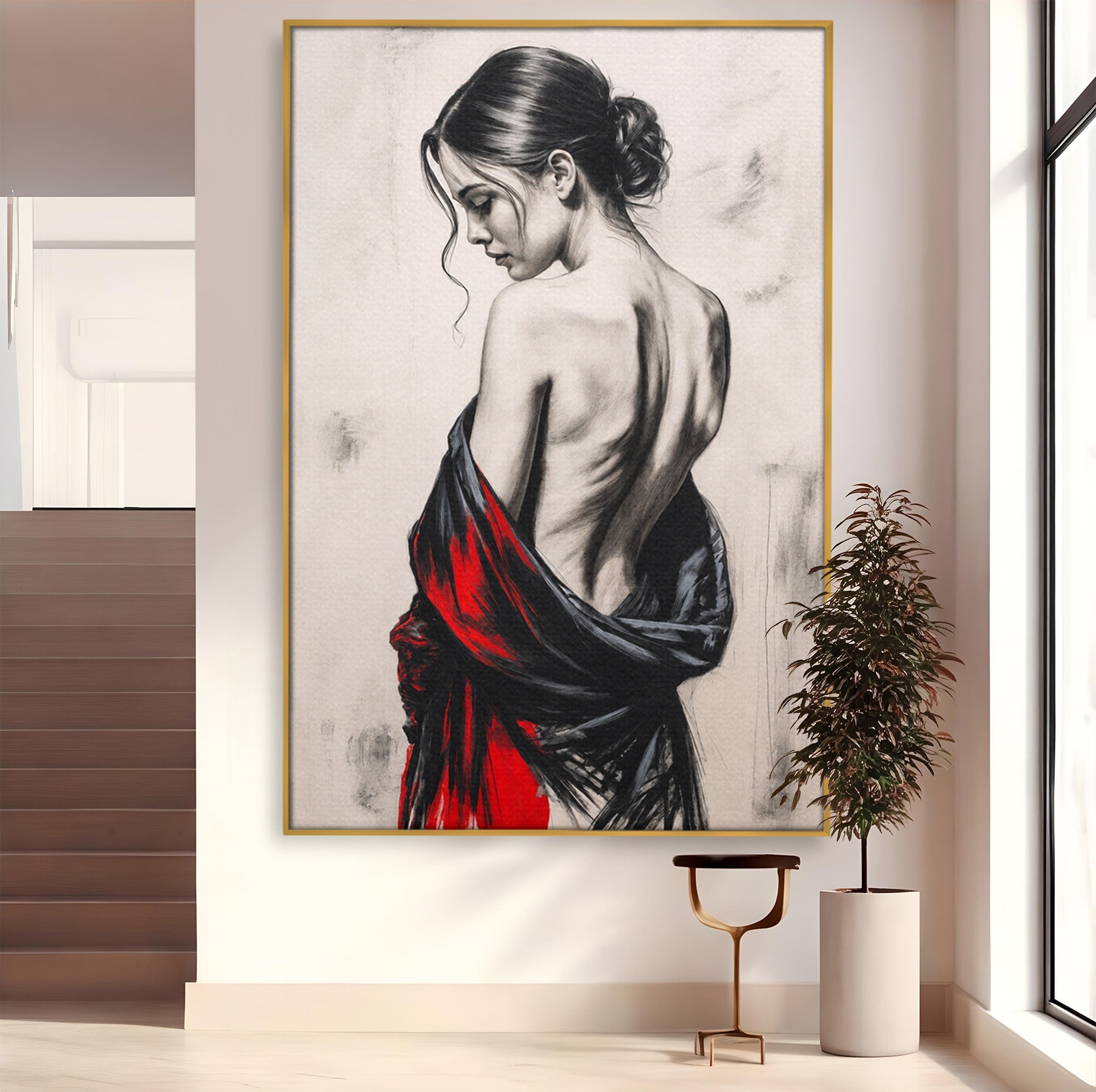 Tablou Canvas Premium LuxCanva® G1268, Femeie In Sfumato, Femeie, Portret, Sfumato, Eleganta, Dormitor, Culori Vibrante
