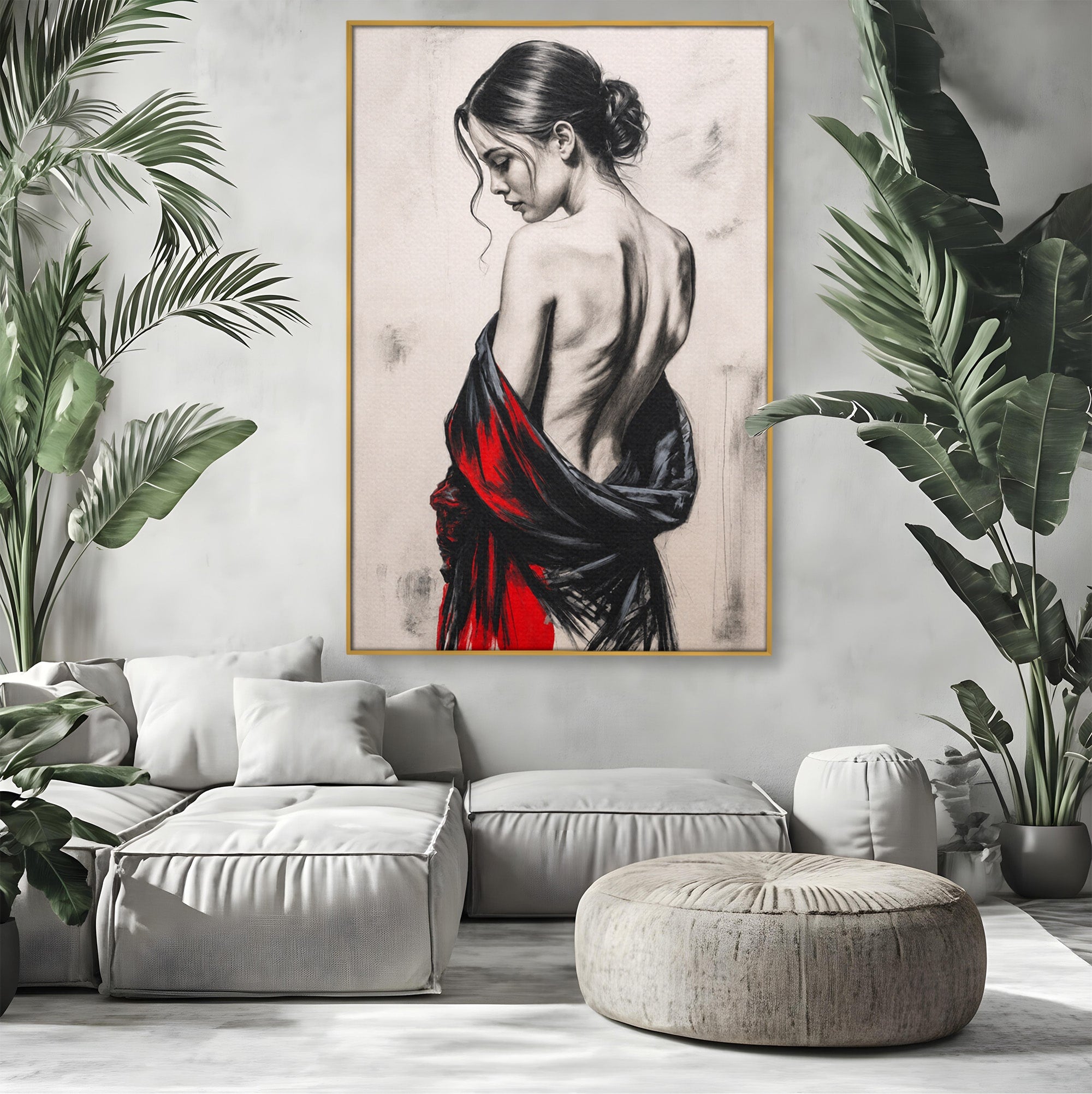 Tablou Canvas Premium LuxCanva® G1268, Femeie In Sfumato, Femeie, Portret, Sfumato, Eleganta, Dormitor, Culori Vibrante