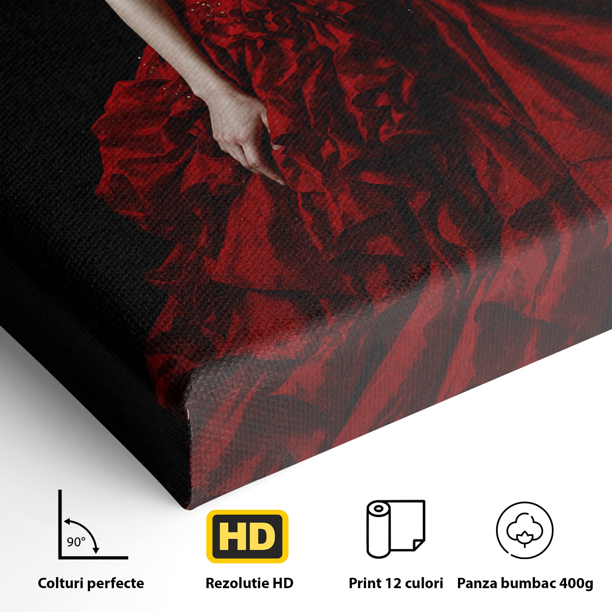 Tablou Canvas Premium LuxCanva® G1269, Eleganta In Rosu, Eleganta, Rochie, Femeie, Portret, Dormitor, Living, Culori Vibrante