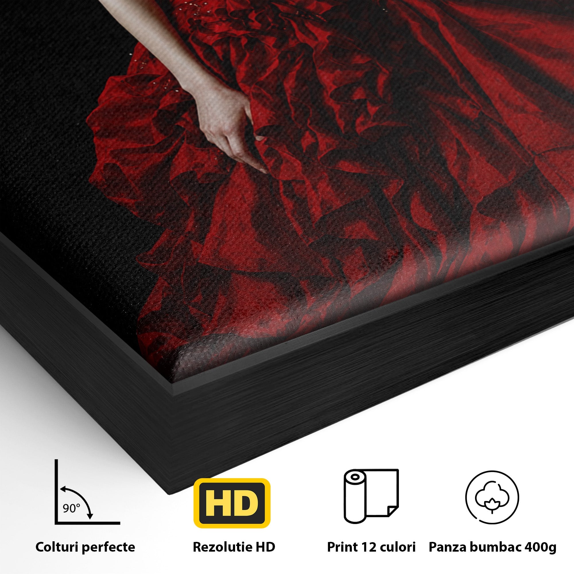 Tablou Canvas Premium LuxCanva® G1269, Eleganta In Rosu, Eleganta, Rochie, Femeie, Portret, Dormitor, Living, Culori Vibrante