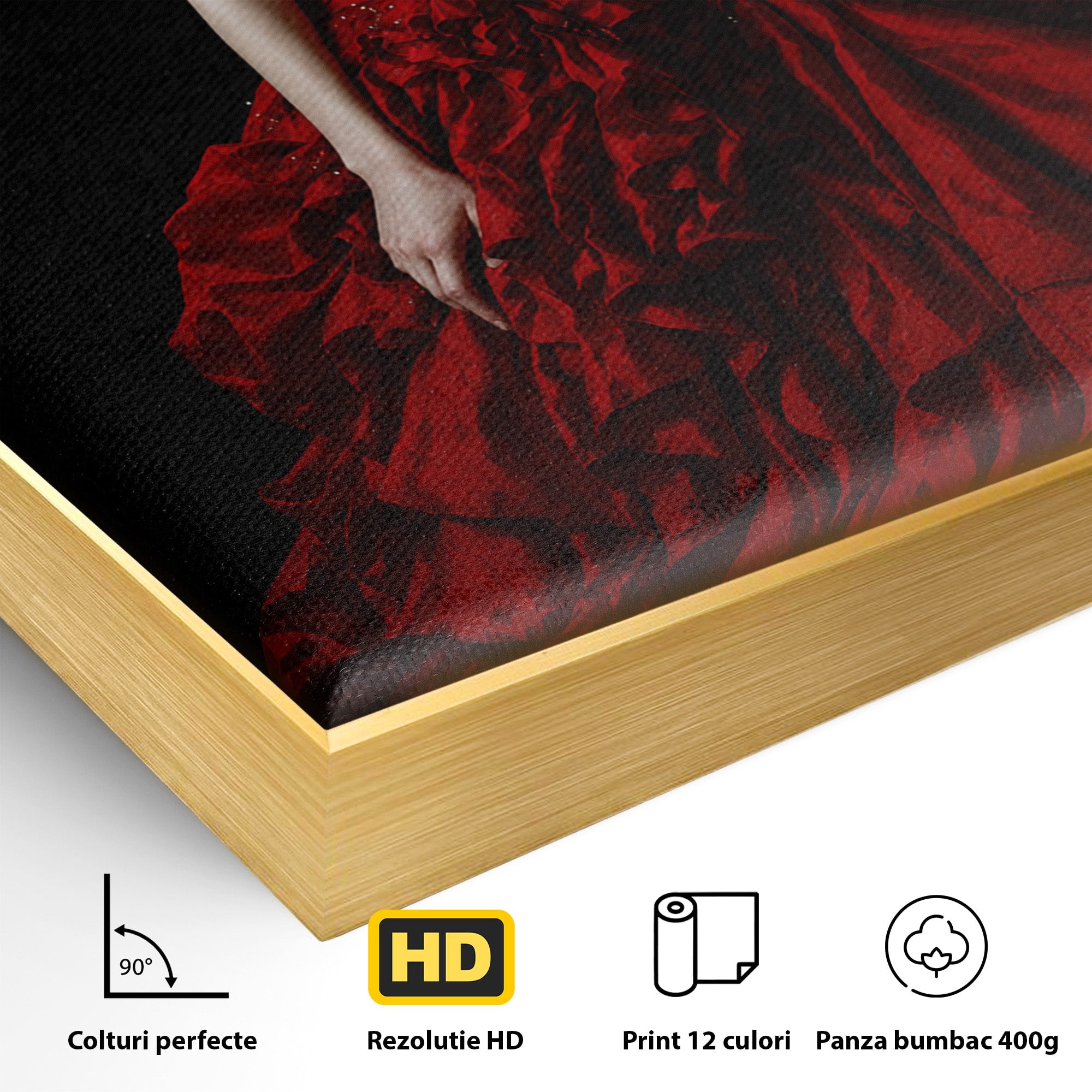 Tablou Canvas Premium LuxCanva® G1269, Eleganta In Rosu, Eleganta, Rochie, Femeie, Portret, Dormitor, Living, Culori Vibrante