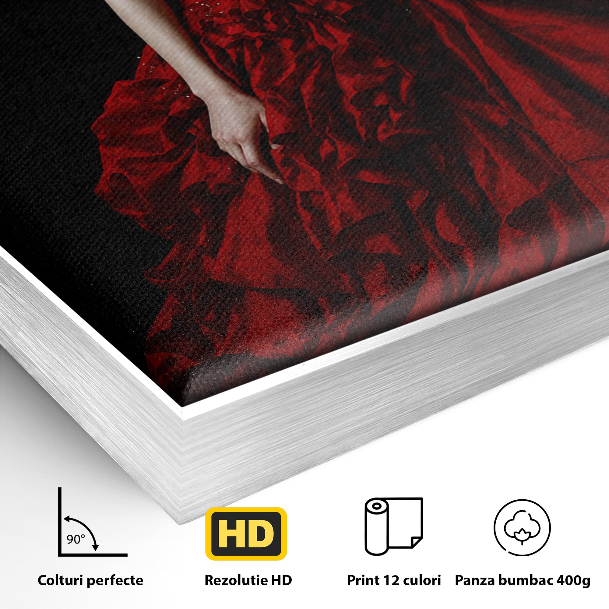 Tablou Canvas Premium LuxCanva® G1269, Eleganta In Rosu, Eleganta, Rochie, Femeie, Portret, Dormitor, Living, Culori Vibrante