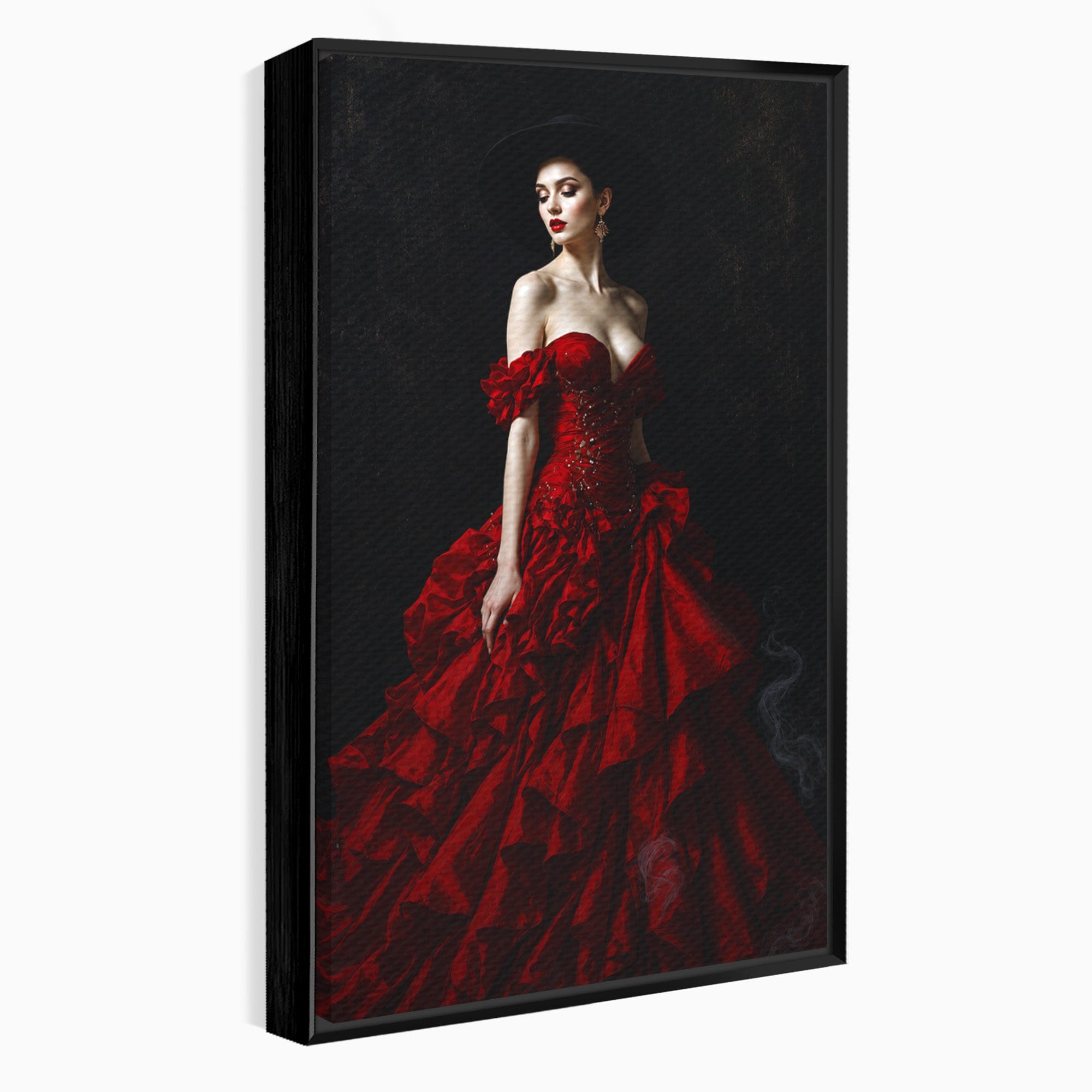 Tablou Canvas Premium LuxCanva® G1269, Eleganta In Rosu, Eleganta, Rochie, Femeie, Portret, Dormitor, Living, Culori Vibrante