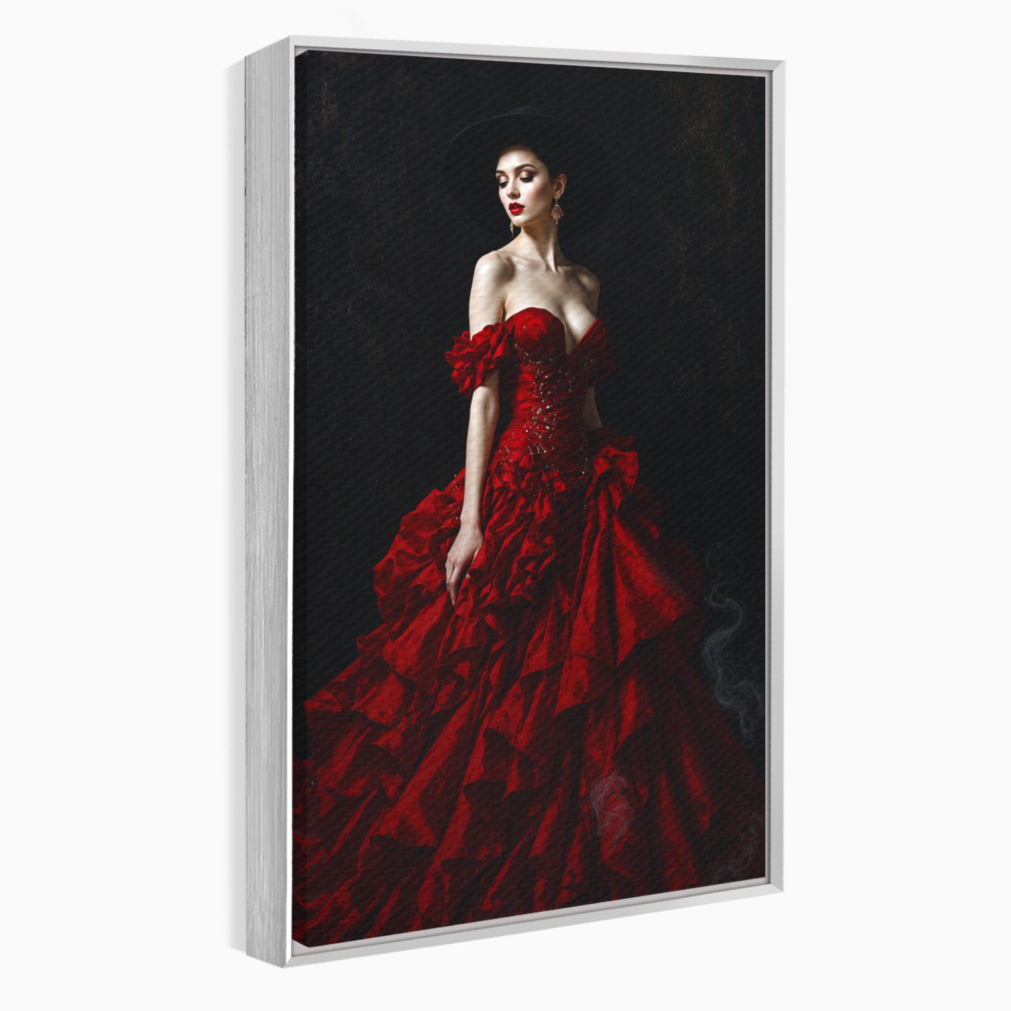 Tablou Canvas Premium LuxCanva® G1269, Eleganta In Rosu, Eleganta, Rochie, Femeie, Portret, Dormitor, Living, Culori Vibrante