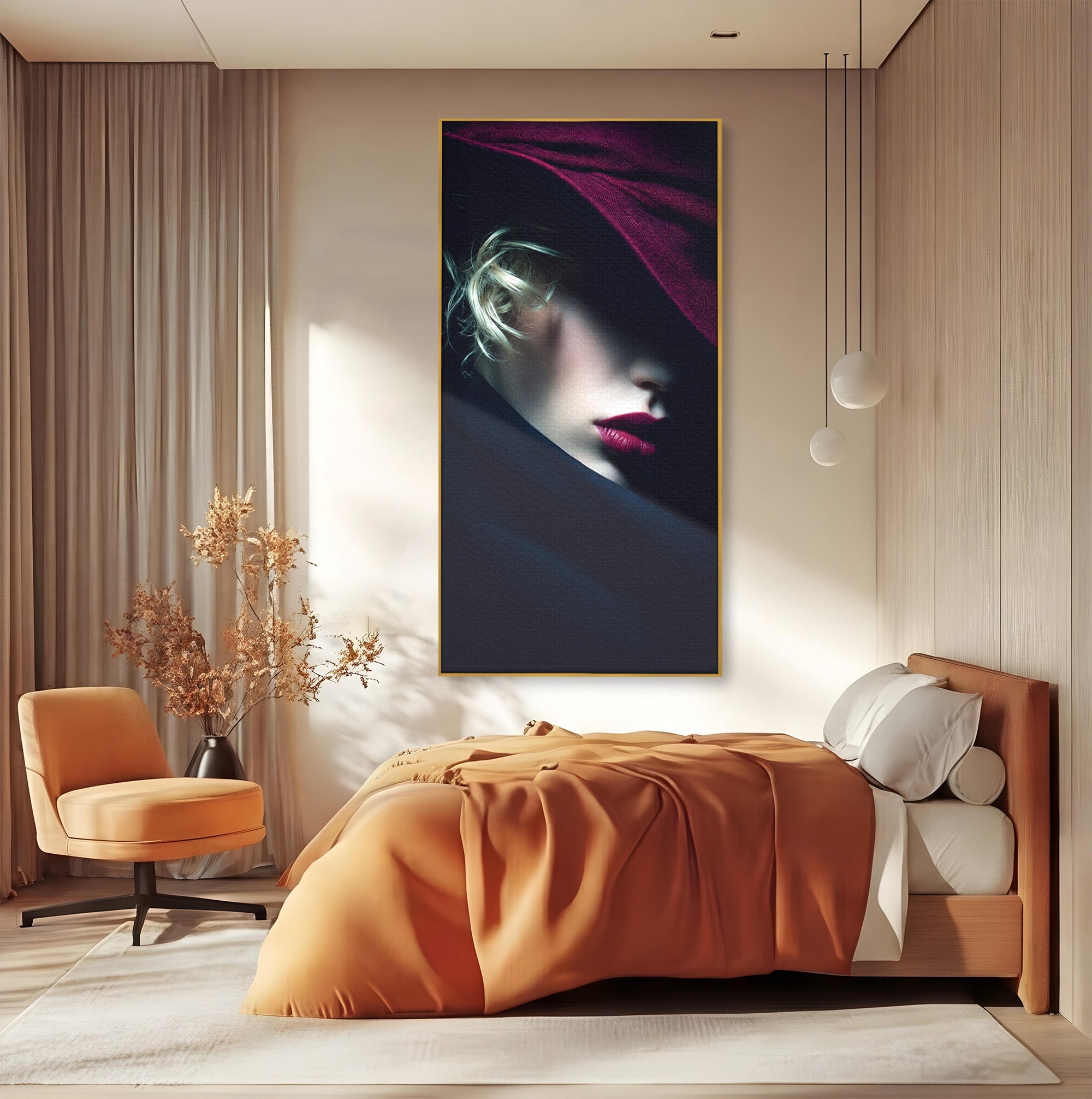 Tablou Canvas Premium LuxCanva® G1271, Misterioasa Doamna In Palarie, Portret, Palarie, Mister, Eleganta, Dormitor, Culori Vibrante