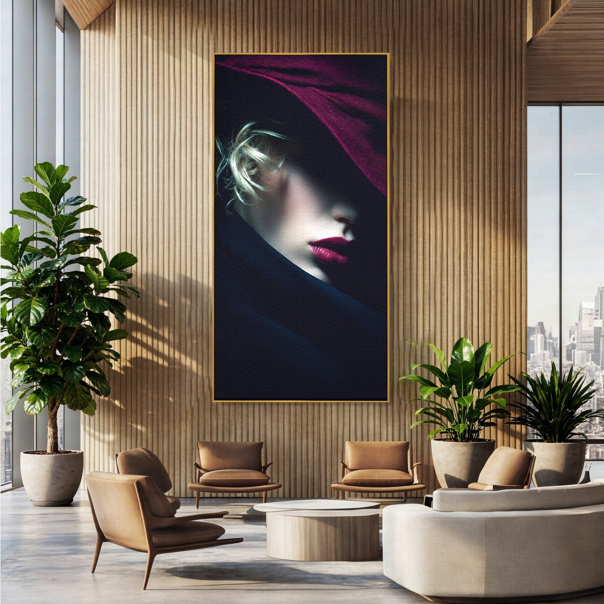 Tablou Canvas Premium LuxCanva® G1271, Misterioasa Doamna In Palarie, Portret, Palarie, Mister, Eleganta, Dormitor, Culori Vibrante