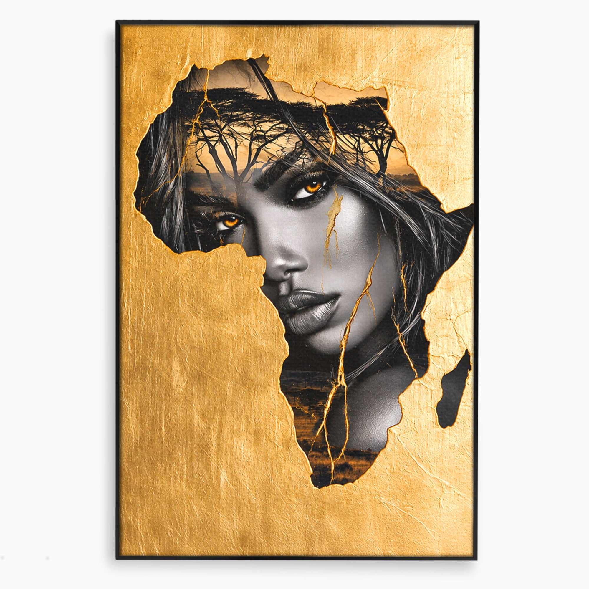 Tablou Canvas Premium LuxCanva® G1275, Silhouette Africa, Africa, Portret, Harta, Eleganta, Dormitor, Culori Vibrante